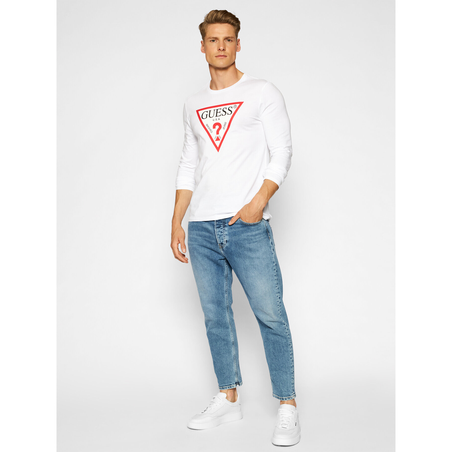 Guess Longsleeve M1RI31 I3Z11 Alb Slim Fit - Pled.ro