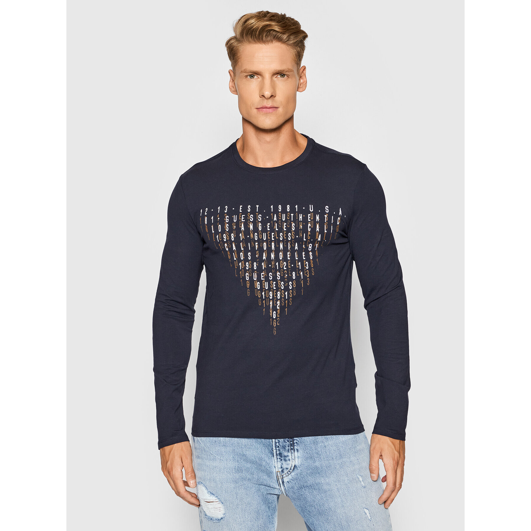 Guess Longsleeve M1YI68 J1311 Bleumarin Slim Fit - Pled.ro