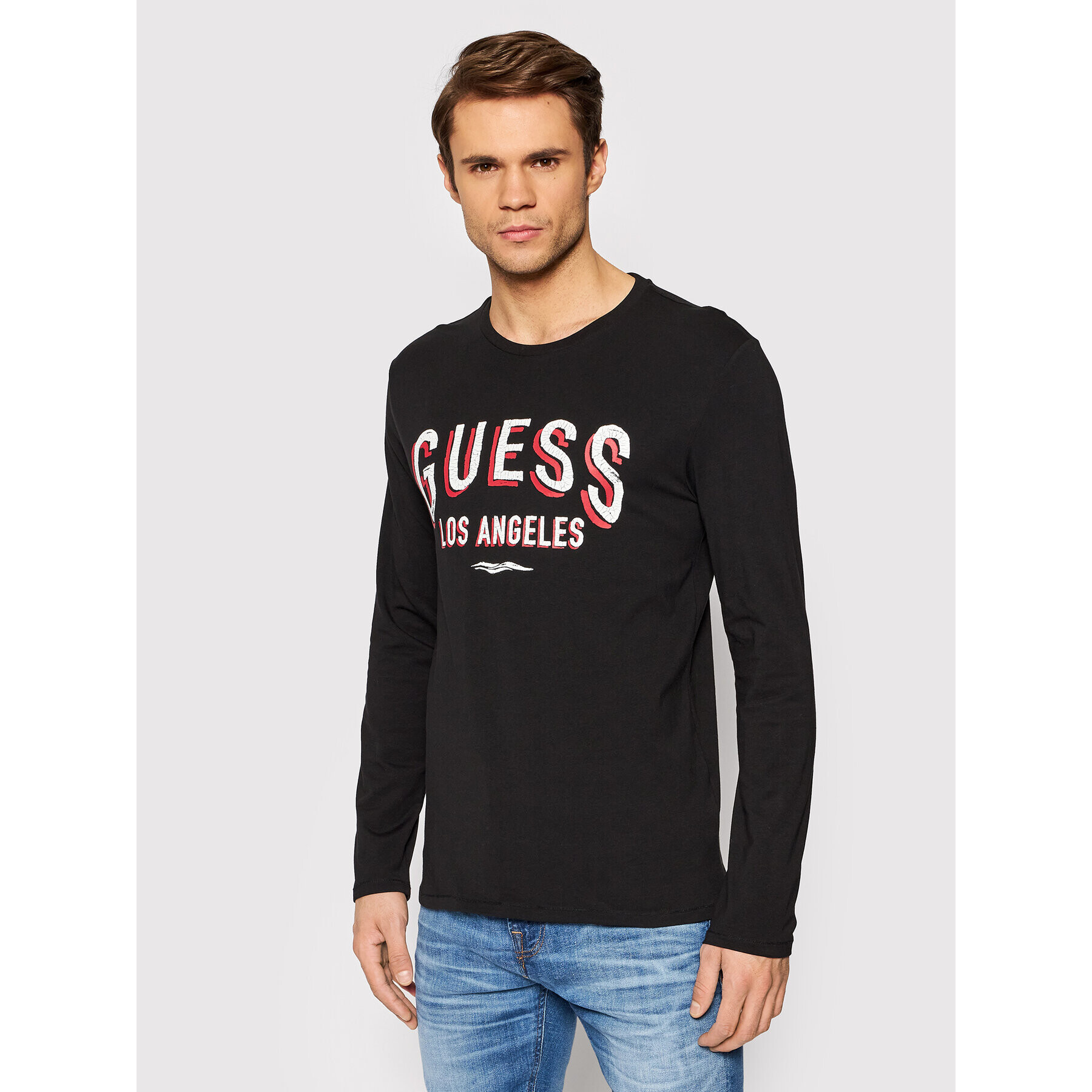 Guess Longsleeve M2RI28 J1311 Negru Slim Fit - Pled.ro