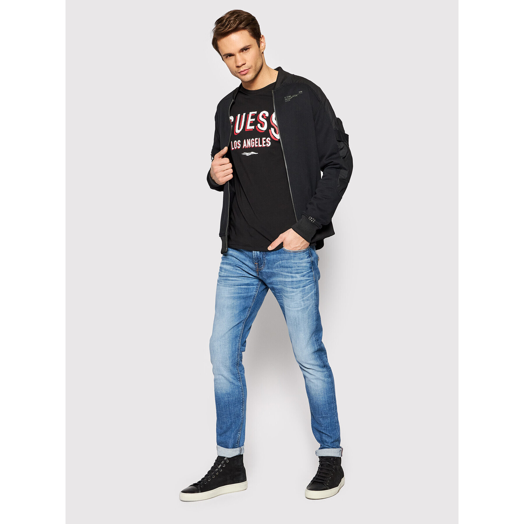 Guess Longsleeve M2RI28 J1311 Negru Slim Fit - Pled.ro