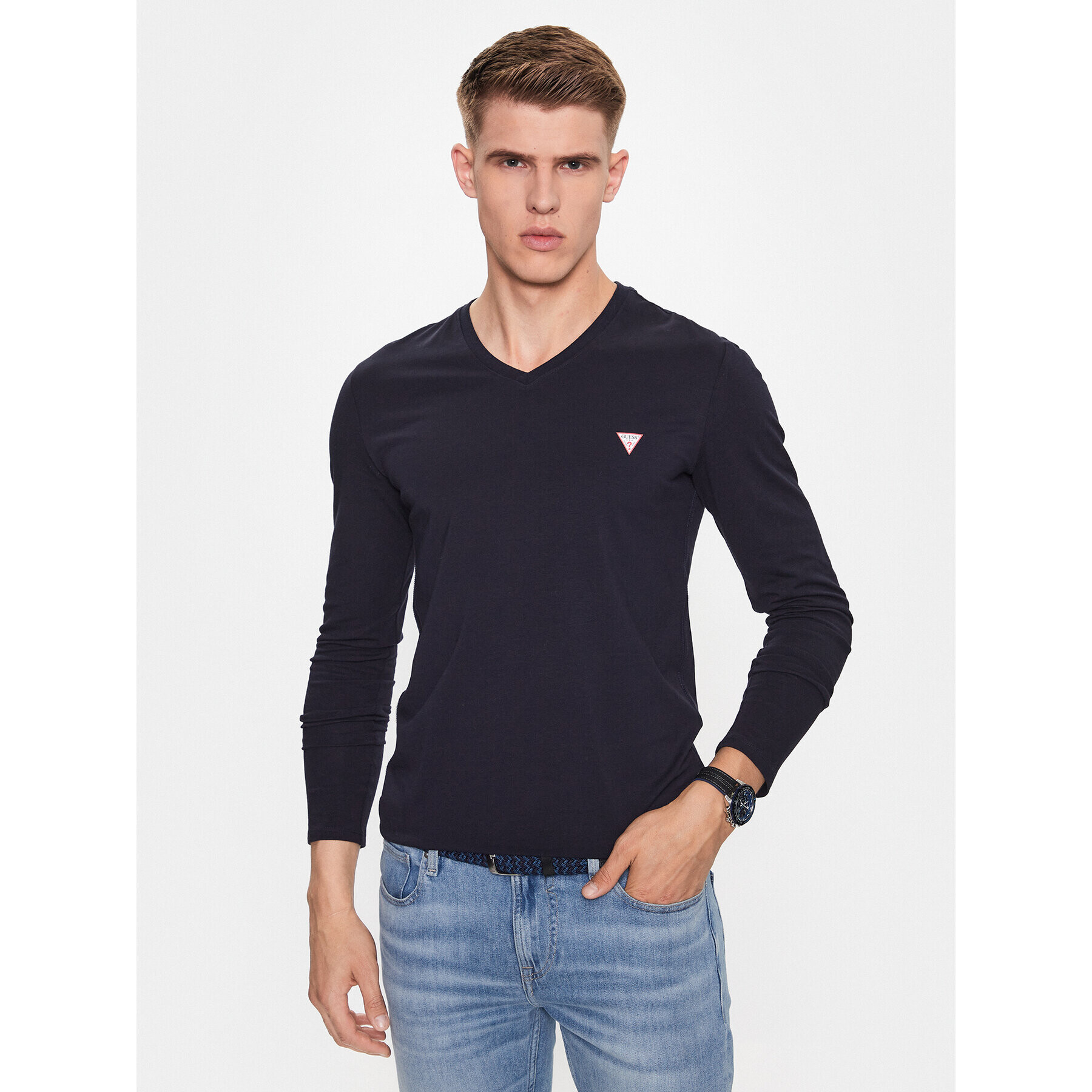 Guess Longsleeve M2YI08 J1314 Bleumarin Slim Fit - Pled.ro