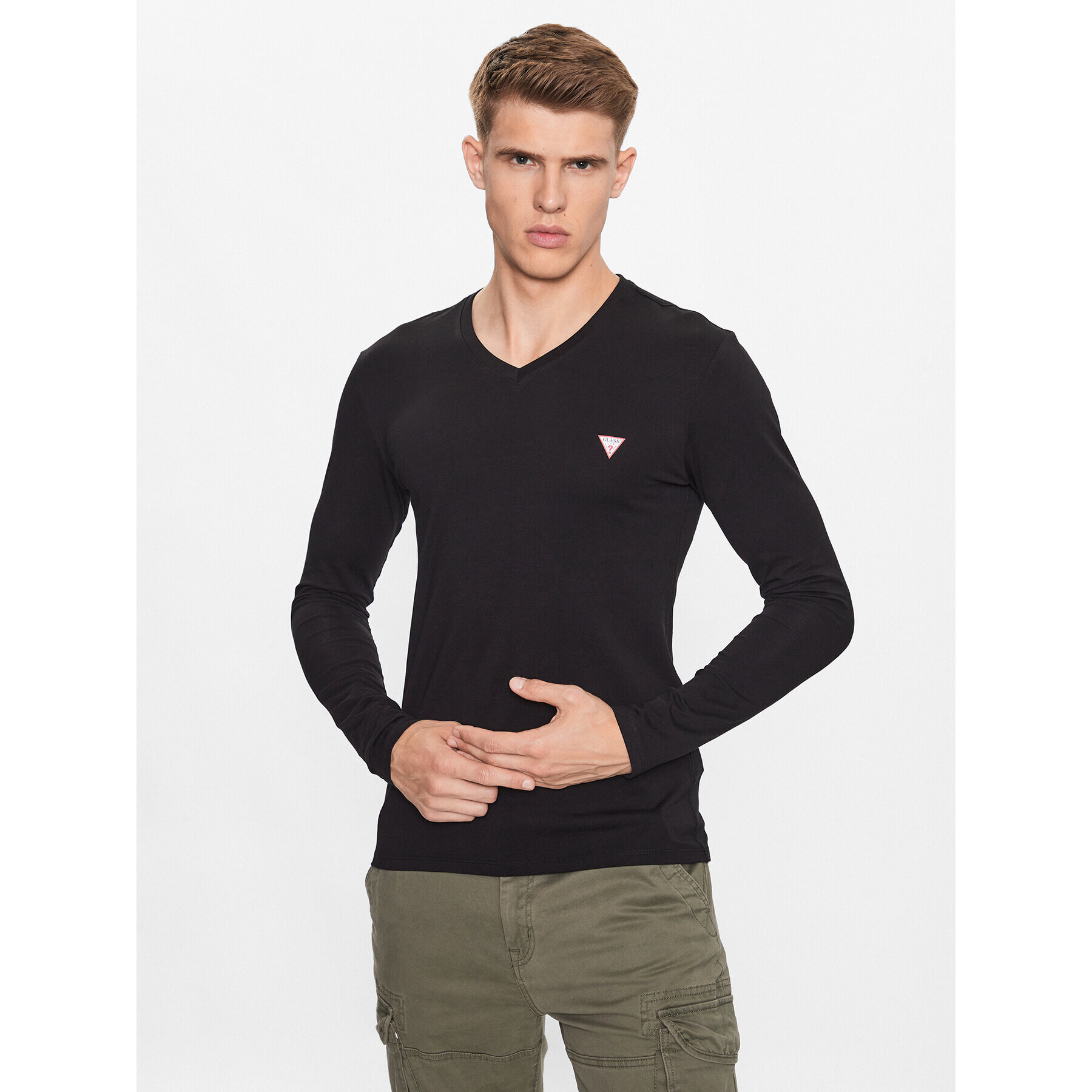 Guess Longsleeve M2YI08 J1314 Negru Slim Fit - Pled.ro