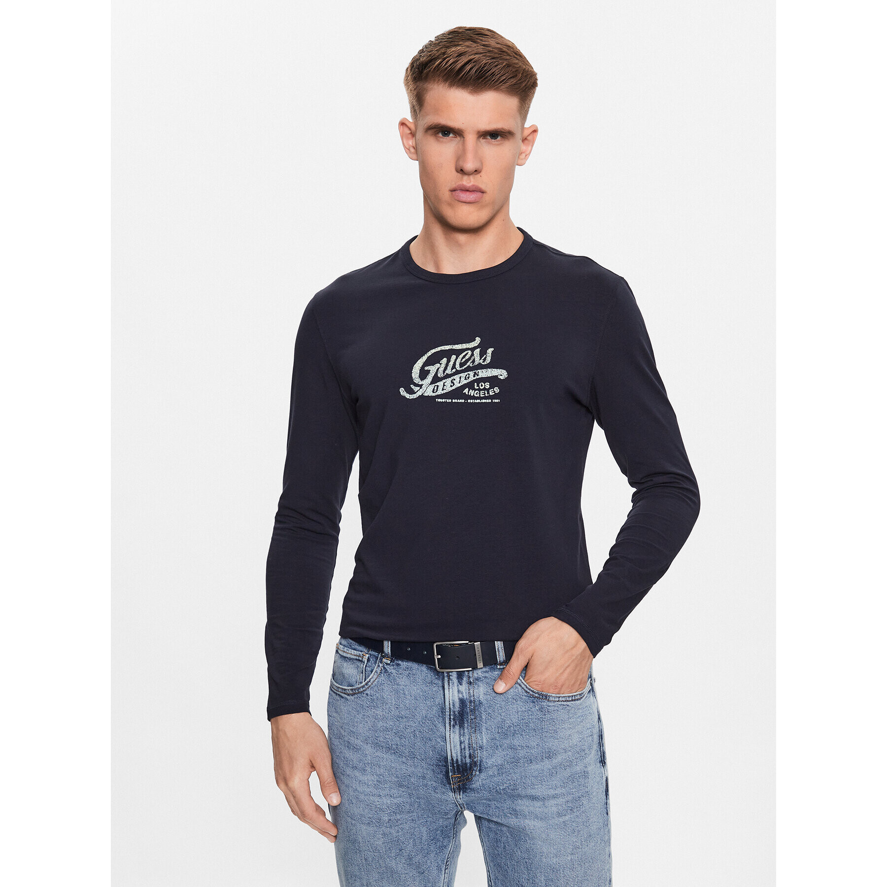 Guess Longsleeve M3YI29 J1314 Bleumarin Slim Fit - Pled.ro