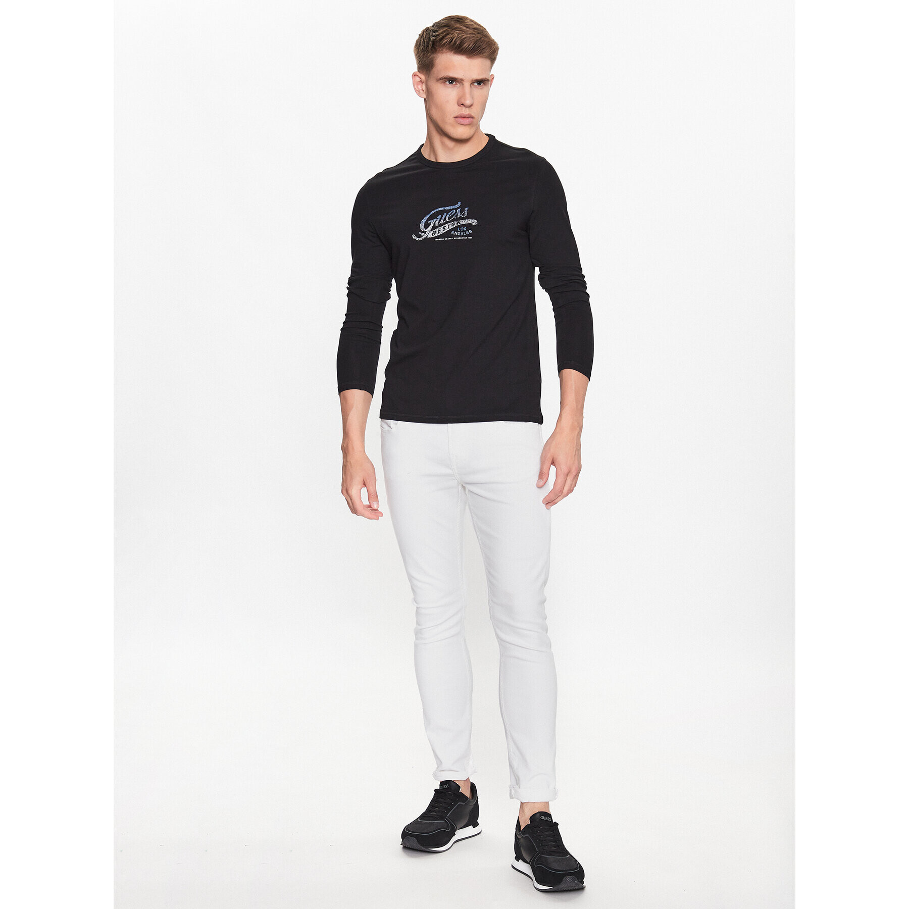 Guess Longsleeve M3YI29 J1314 Negru Slim Fit - Pled.ro