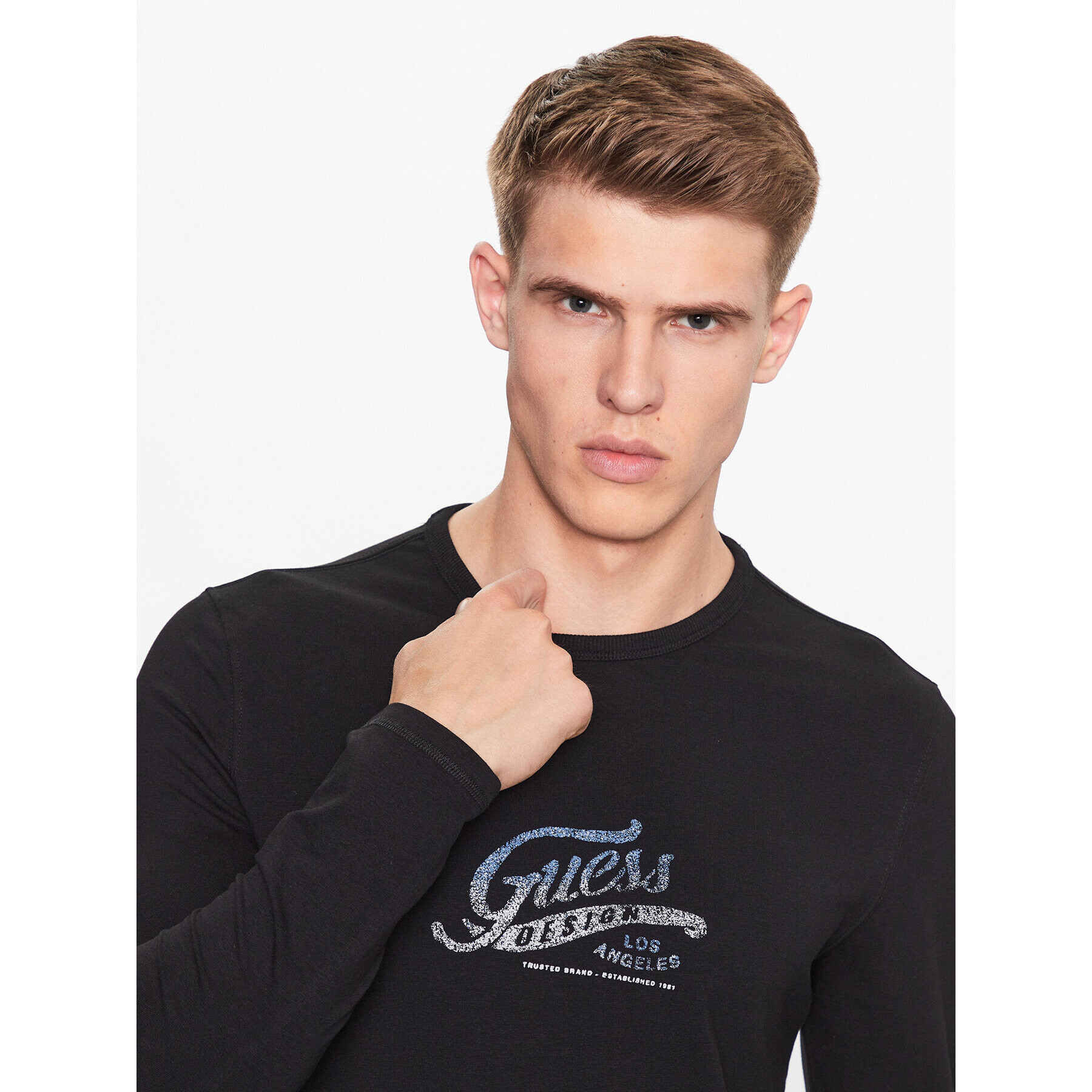 Guess Longsleeve M3YI29 J1314 Negru Slim Fit - Pled.ro