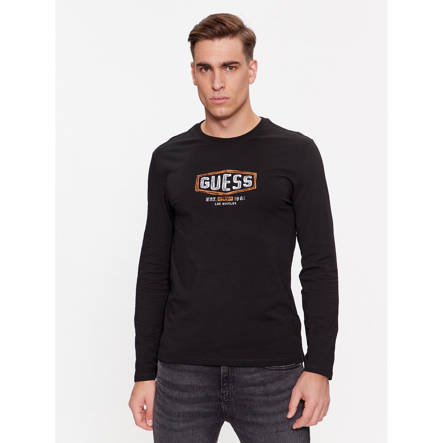 Guess Longsleeve M4RI34 J1314 Negru Slim Fit - Pled.ro