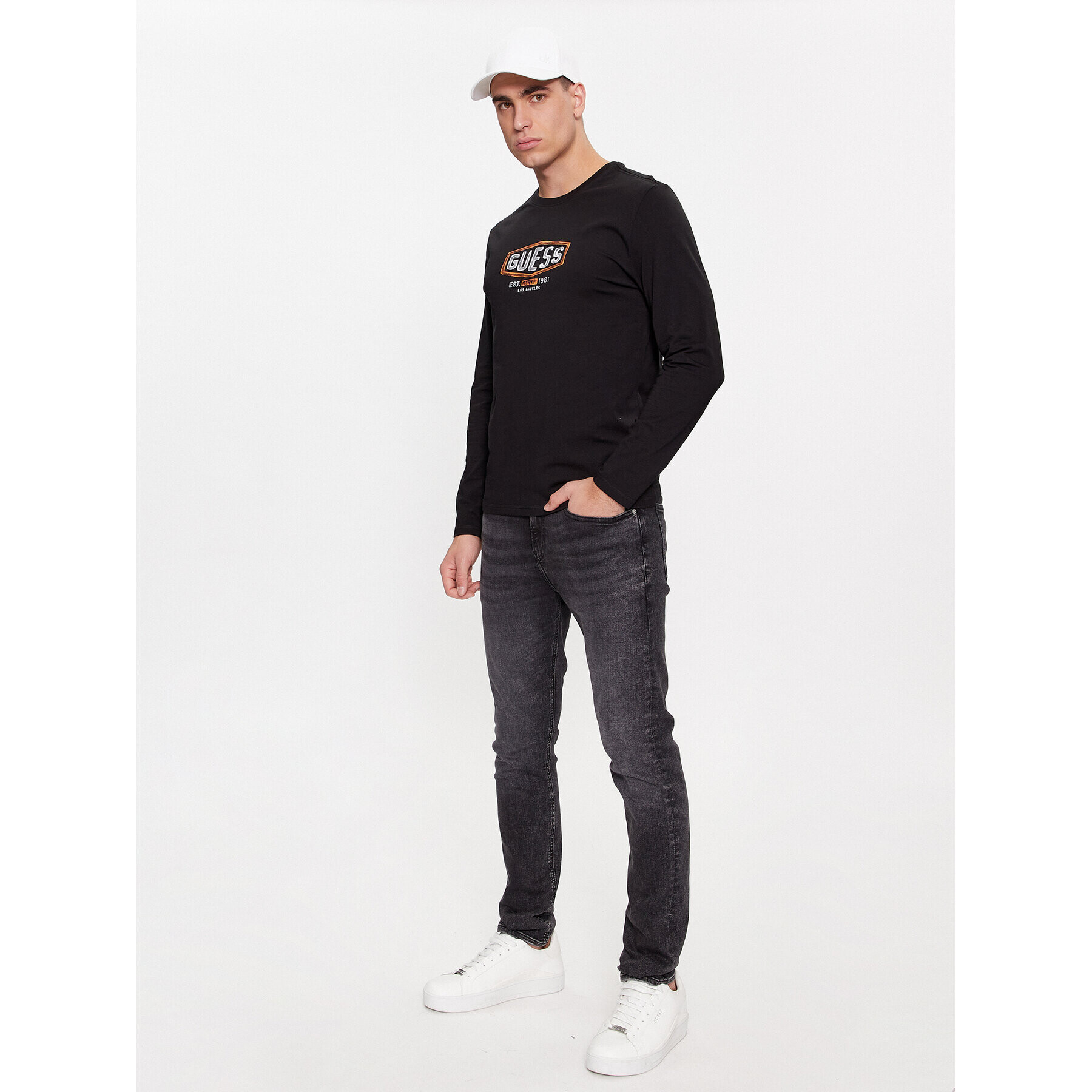 Guess Longsleeve M4RI34 J1314 Negru Slim Fit - Pled.ro