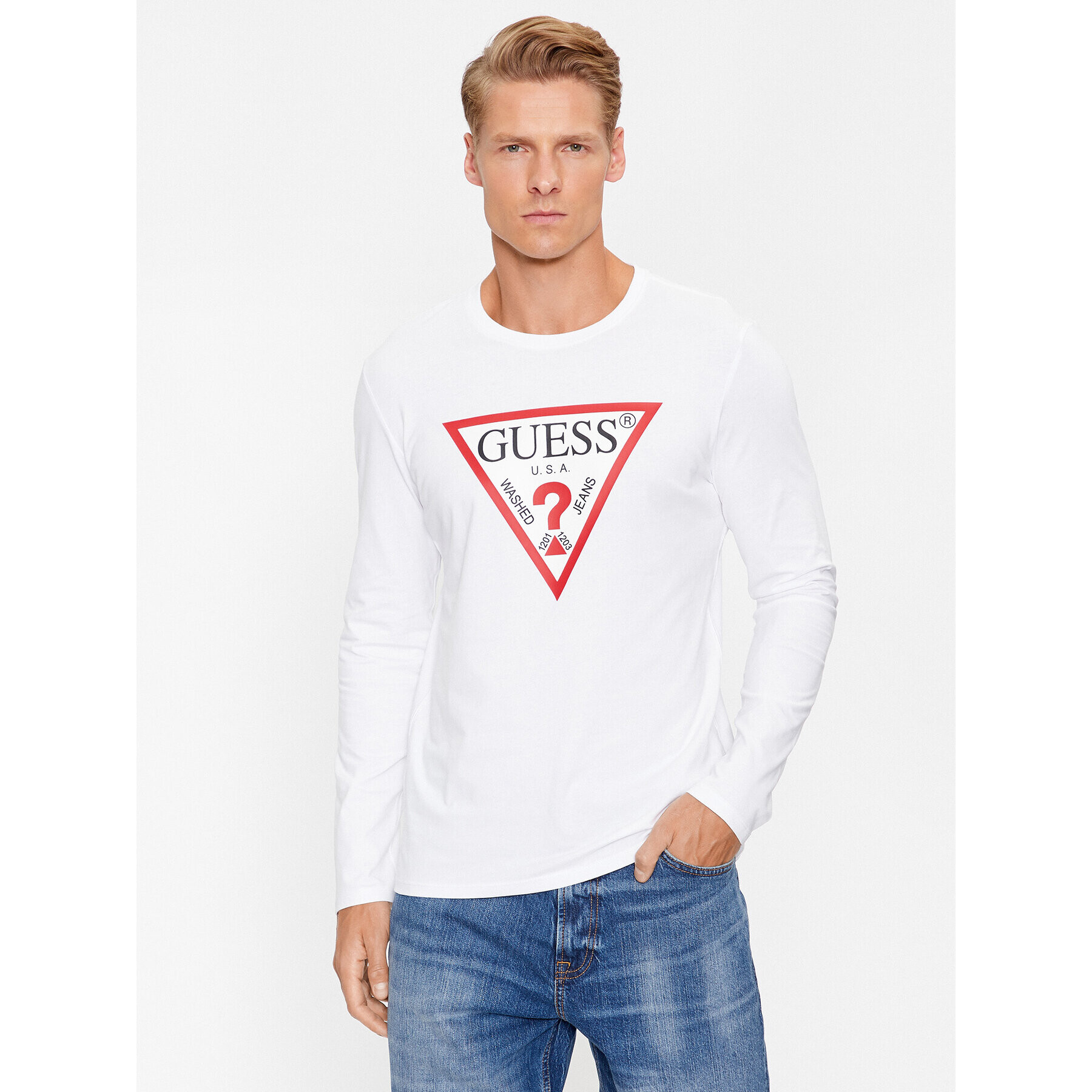 Guess Longsleeve Original Logo M2YI31 I3Z14 Alb Slim Fit - Pled.ro