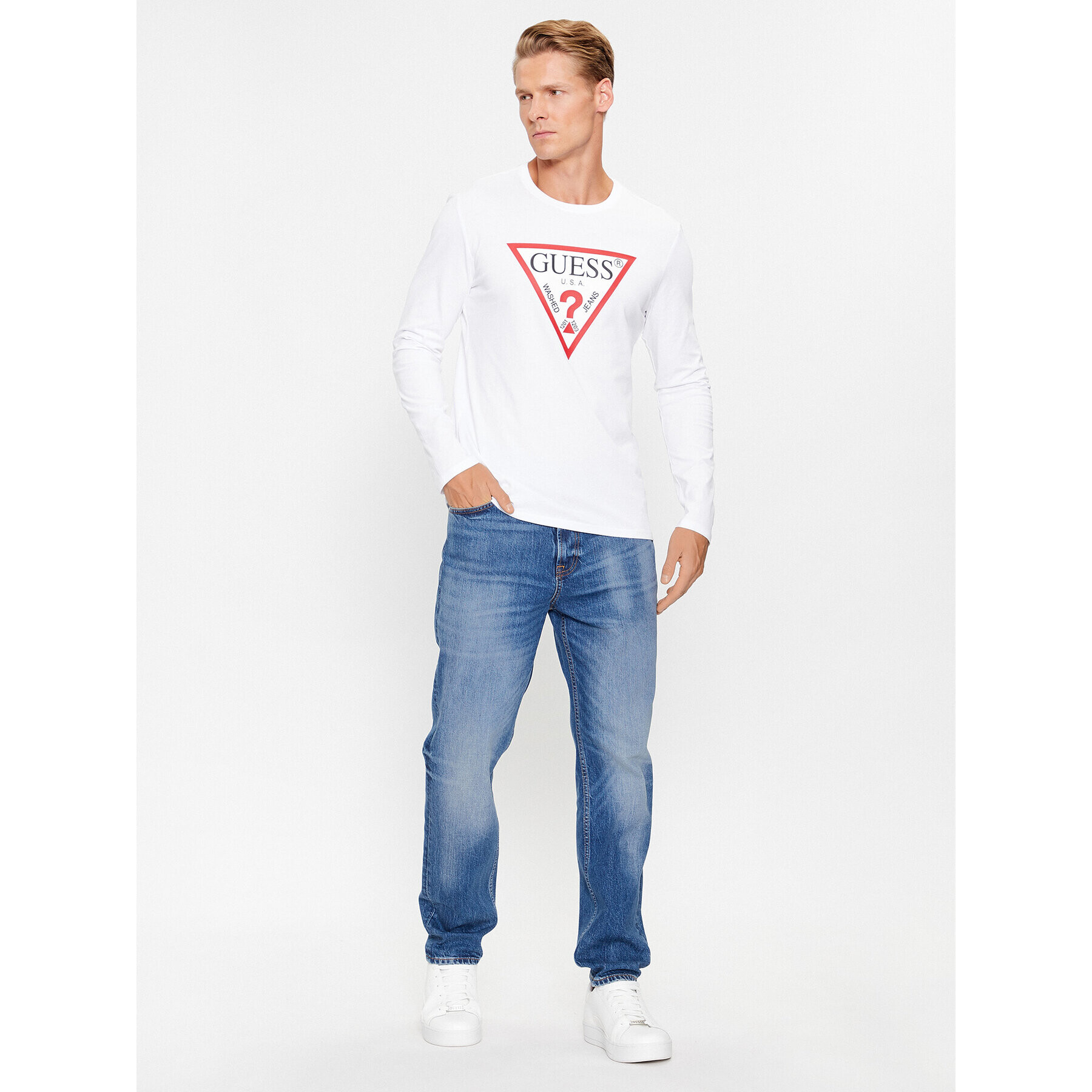 Guess Longsleeve Original Logo M2YI31 I3Z14 Alb Slim Fit - Pled.ro