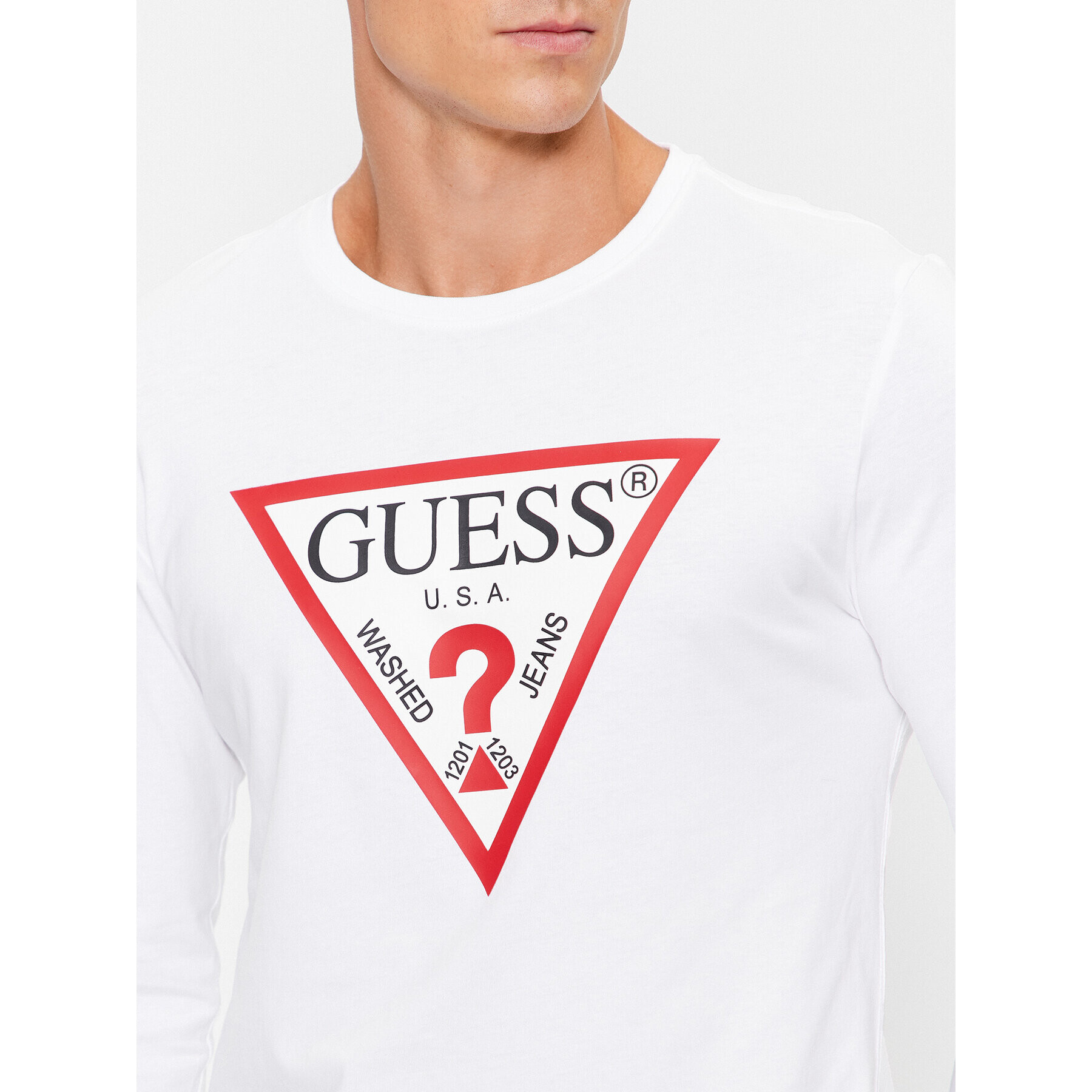 Guess Longsleeve Original Logo M2YI31 I3Z14 Alb Slim Fit - Pled.ro