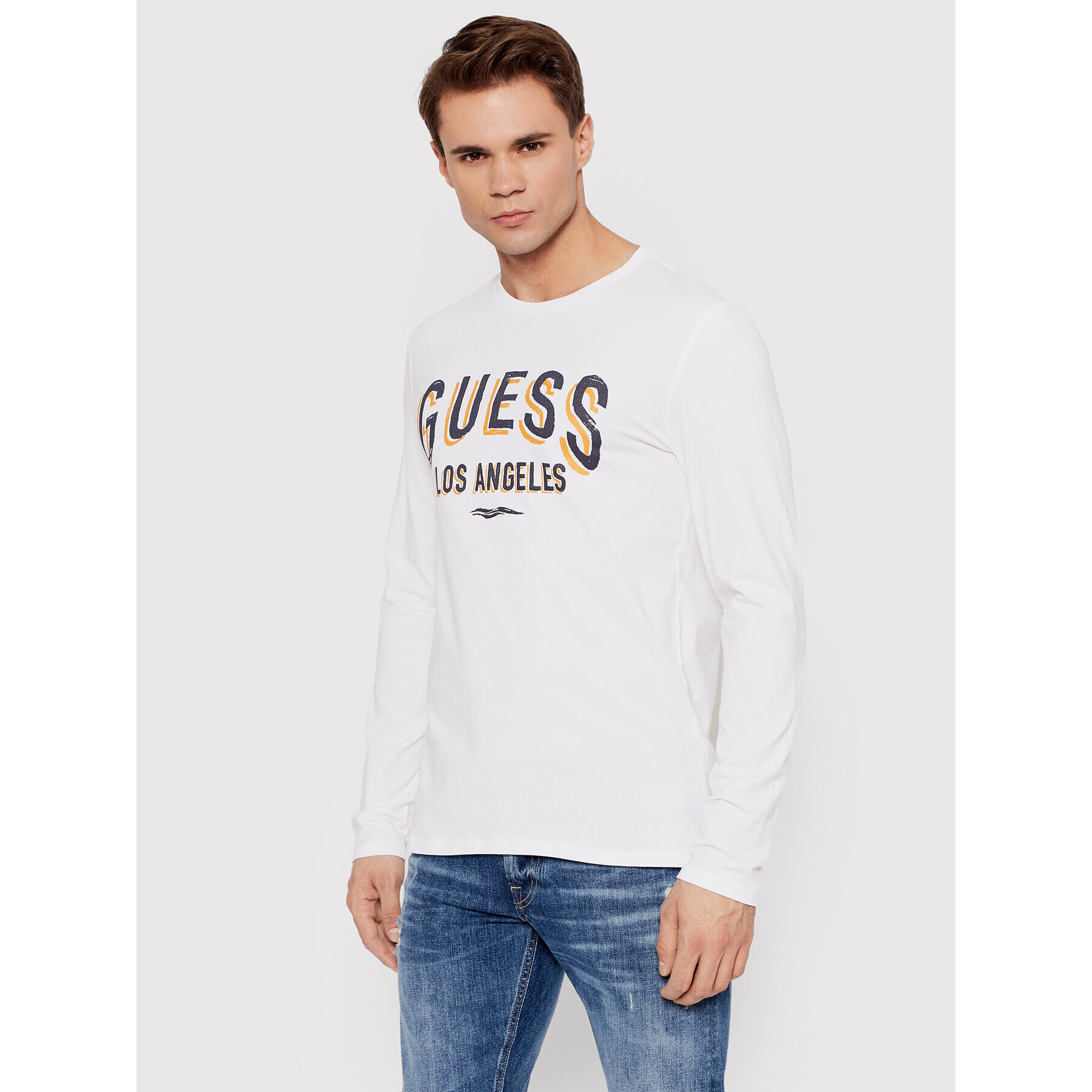 Guess Longsleeve Singboard M2RI28 J1311 Alb Slim Fit - Pled.ro