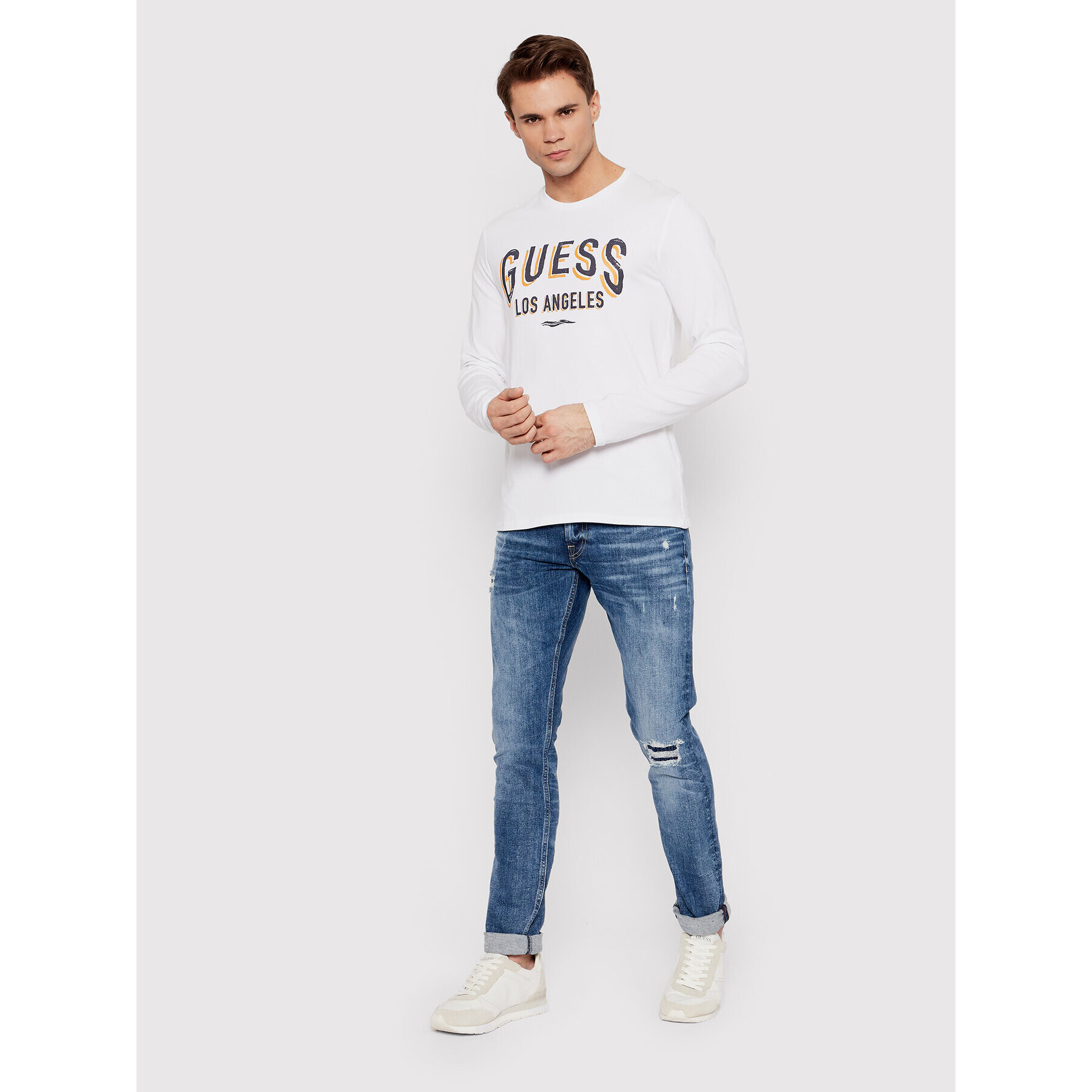 Guess Longsleeve Singboard M2RI28 J1311 Alb Slim Fit - Pled.ro