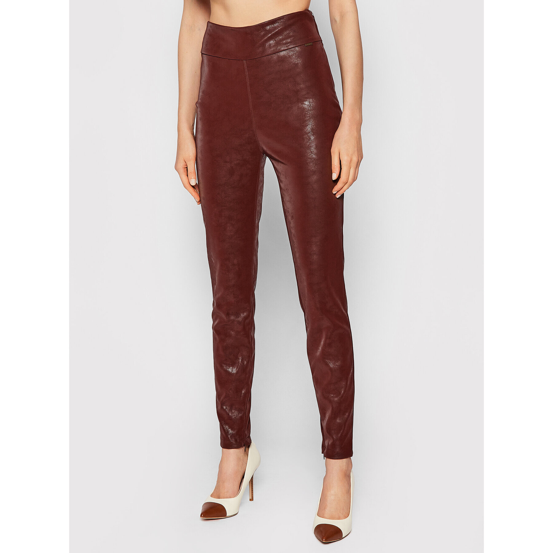 Guess Pantaloni din imitație de piele Priscilla W1BB08 WE5V0 Maro Extra Slim Fit - Pled.ro