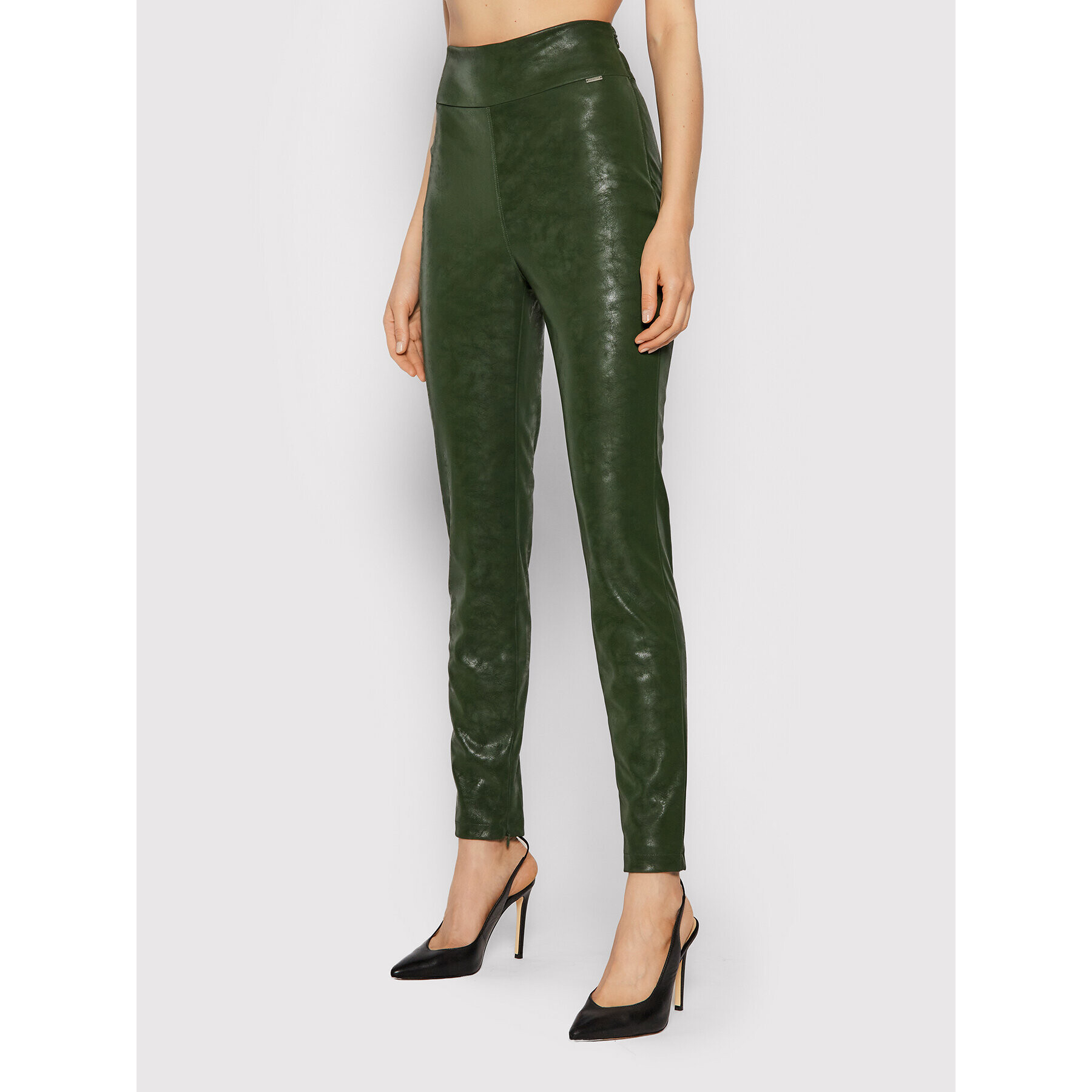 Guess Pantaloni din imitație de piele Priscilla W1BB08 WE5V0 Verde Extra Slim Fit - Pled.ro