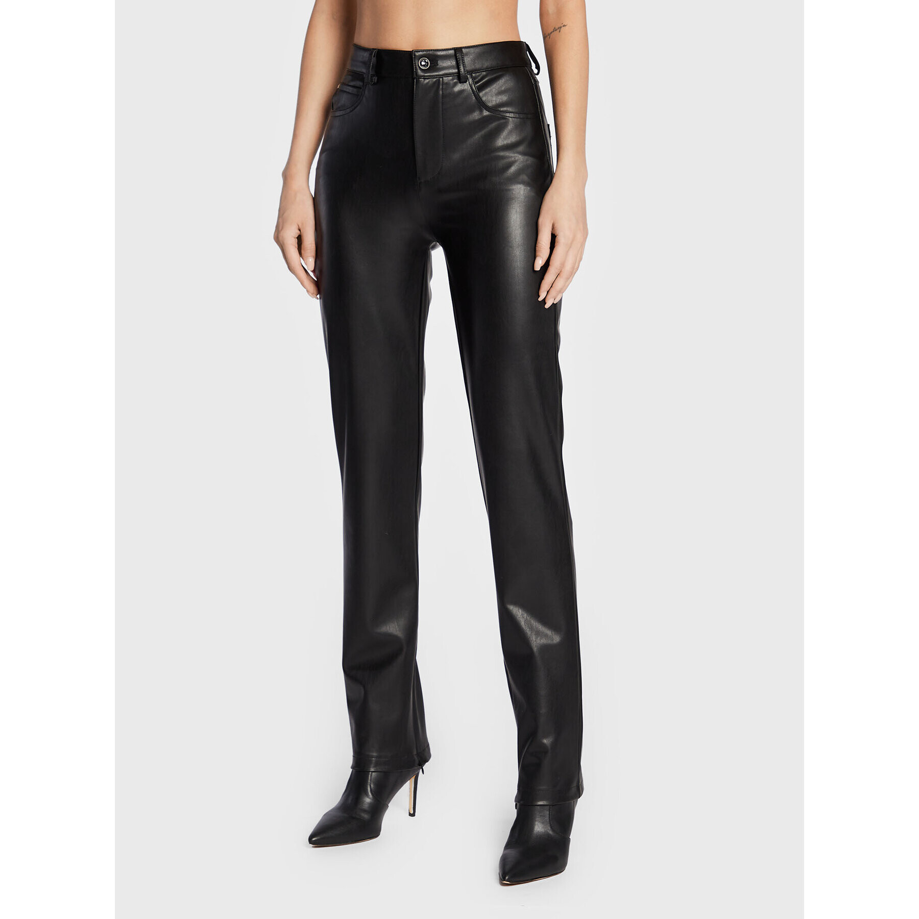 Guess Pantaloni din imitație de piele W2BB11 WERD0 Negru Regular Fit - Pled.ro