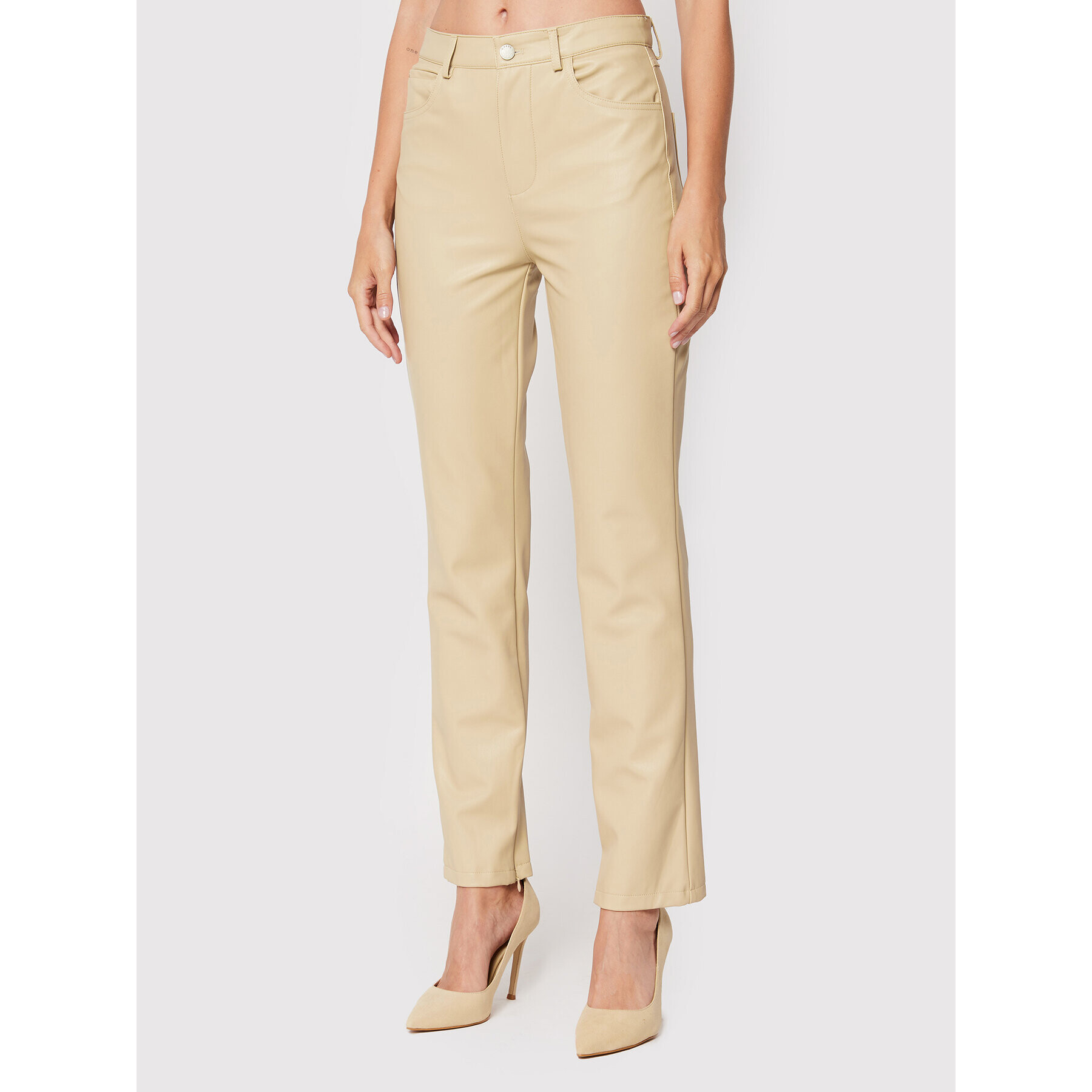 Guess Pantaloni din imitație de piele Caroline W2YB13 WERD0 Bej Skinny Fit - Pled.ro