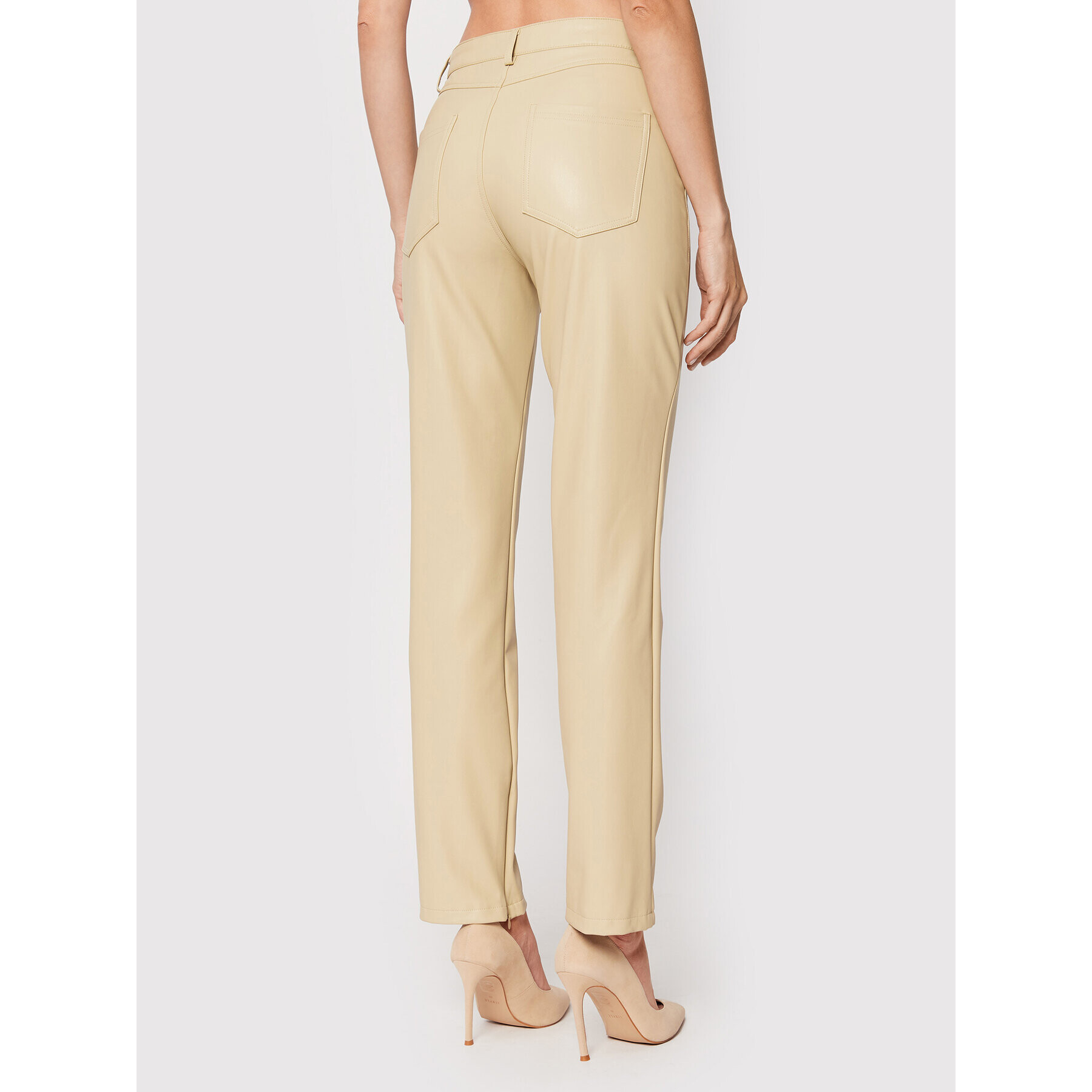 Guess Pantaloni din imitație de piele Caroline W2YB13 WERD0 Bej Skinny Fit - Pled.ro