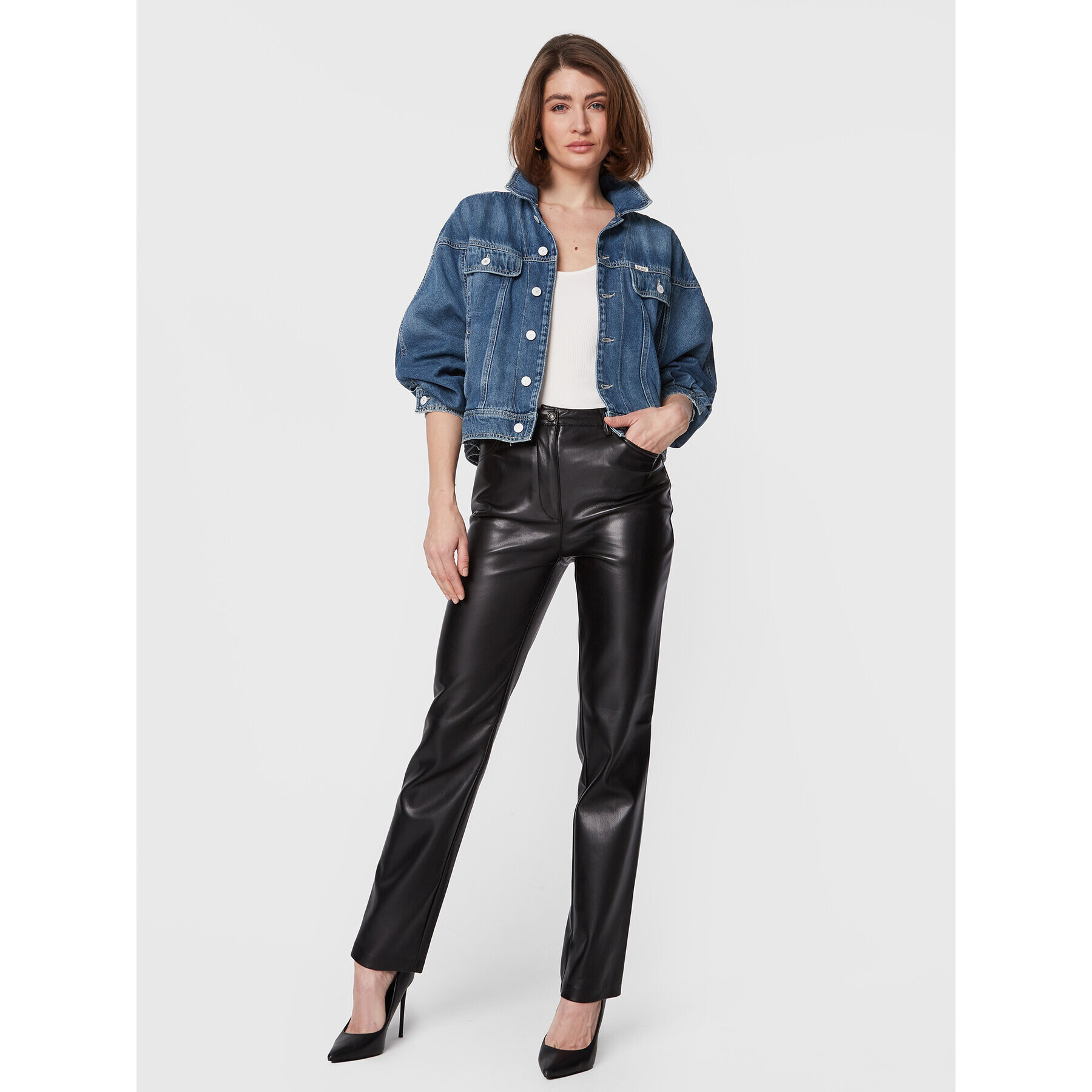 Guess Pantaloni din imitație de piele Kelly W3RA0M WF8P0 Negru Regular Fit - Pled.ro