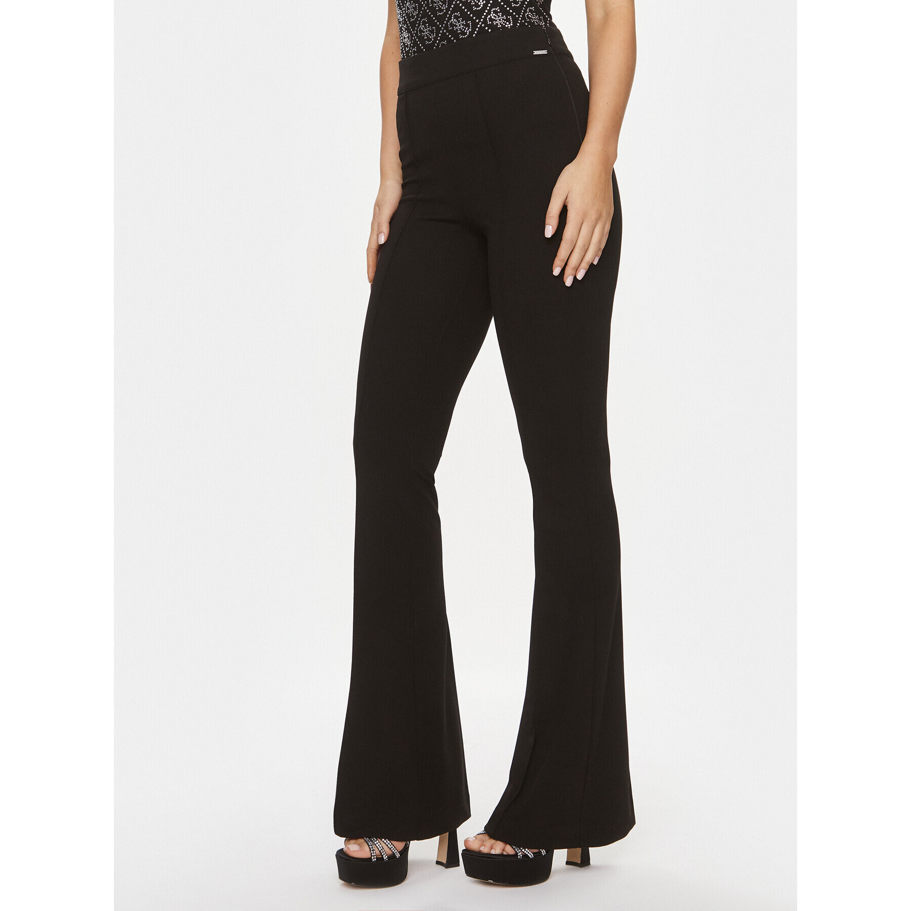 Guess Pantaloni din material Flared Evelina W4RB44 KC2A2 Negru Regular Fit - Pled.ro