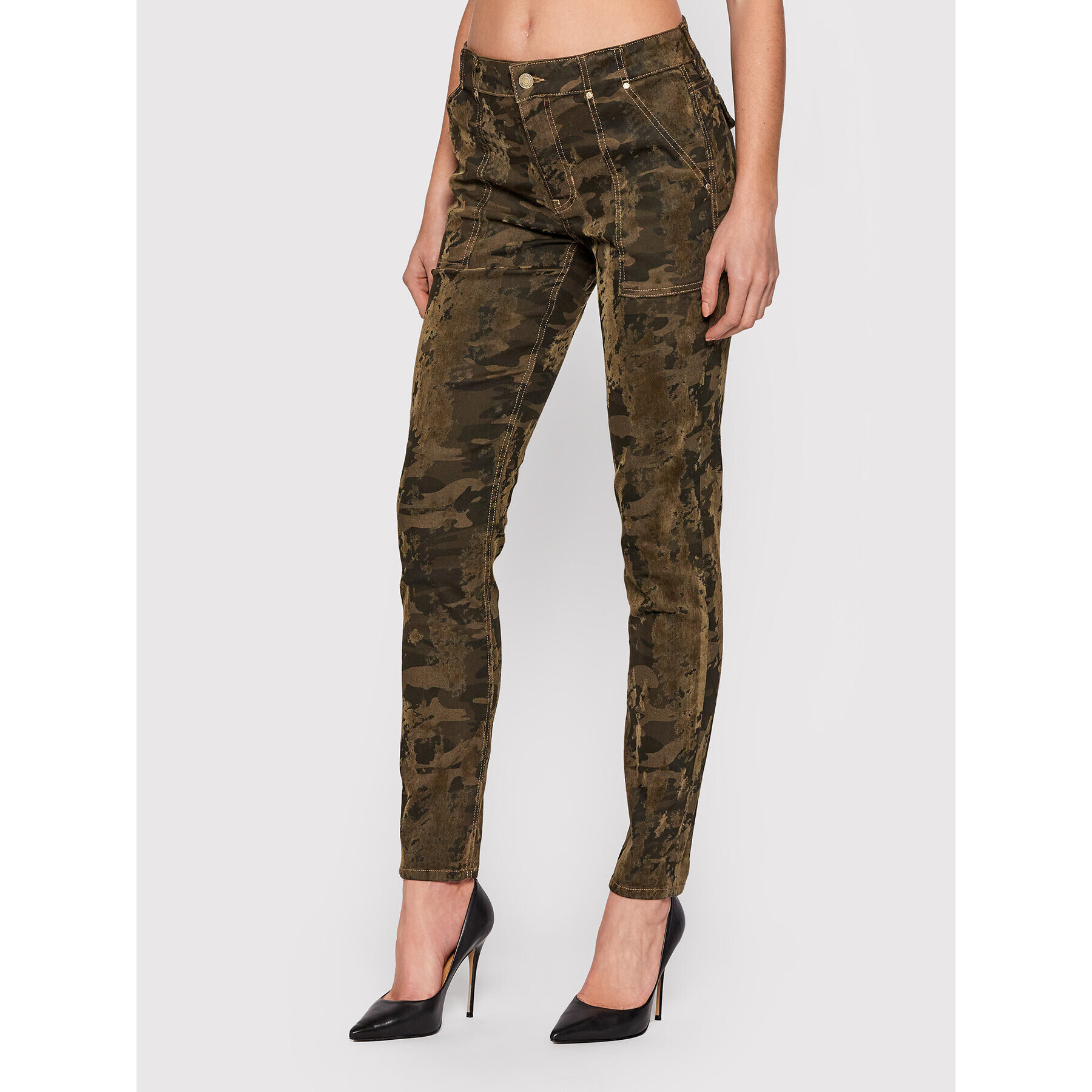 Guess Pantaloni din material New Sexy Cargo W1BB12 WE631 Verde Skinny Fit - Pled.ro