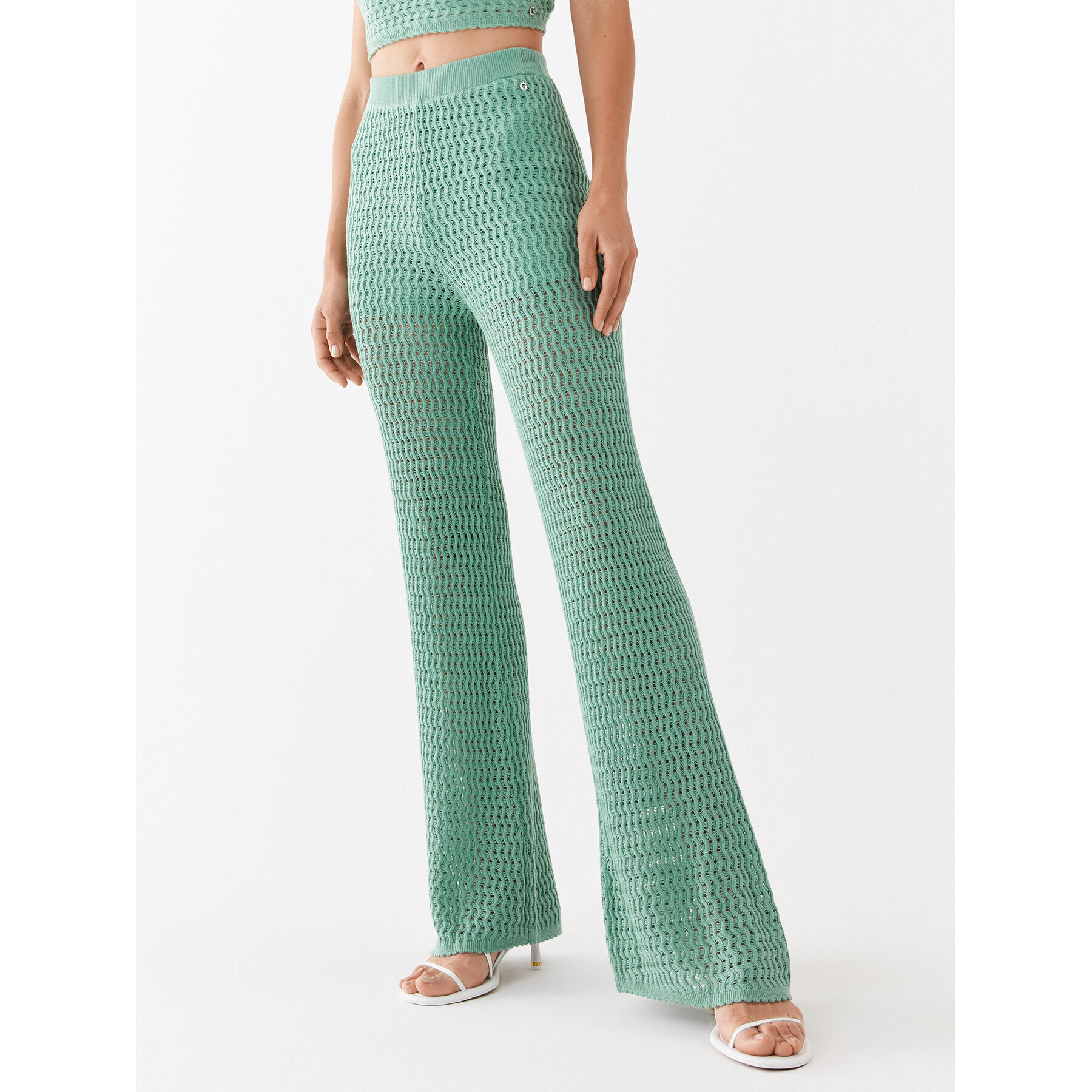 Guess Pantaloni din material Yasmina W3GB01 Z2WK0 Verde Relaxed Fit - Pled.ro