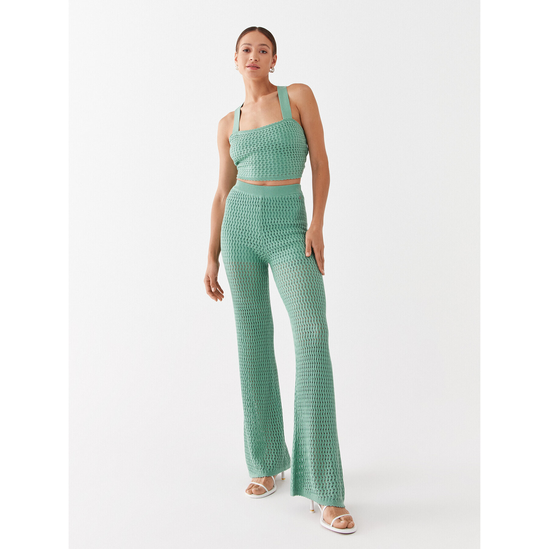 Guess Pantaloni din material Yasmina W3GB01 Z2WK0 Verde Relaxed Fit - Pled.ro