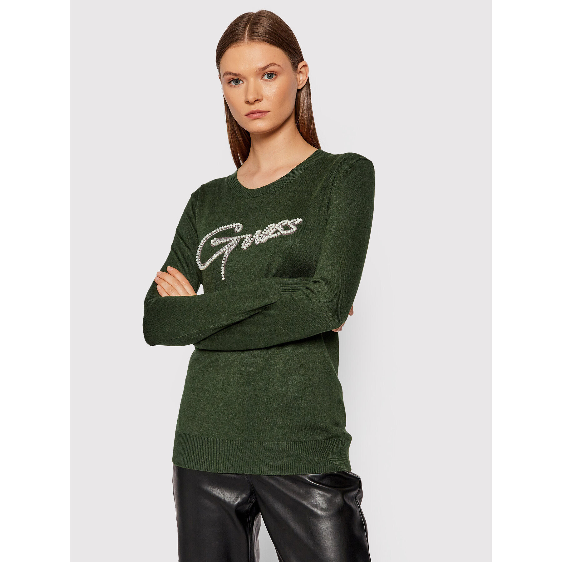 Guess Pulover Ada W1BR10 Z2NQ0 Verde Regular Fit - Pled.ro