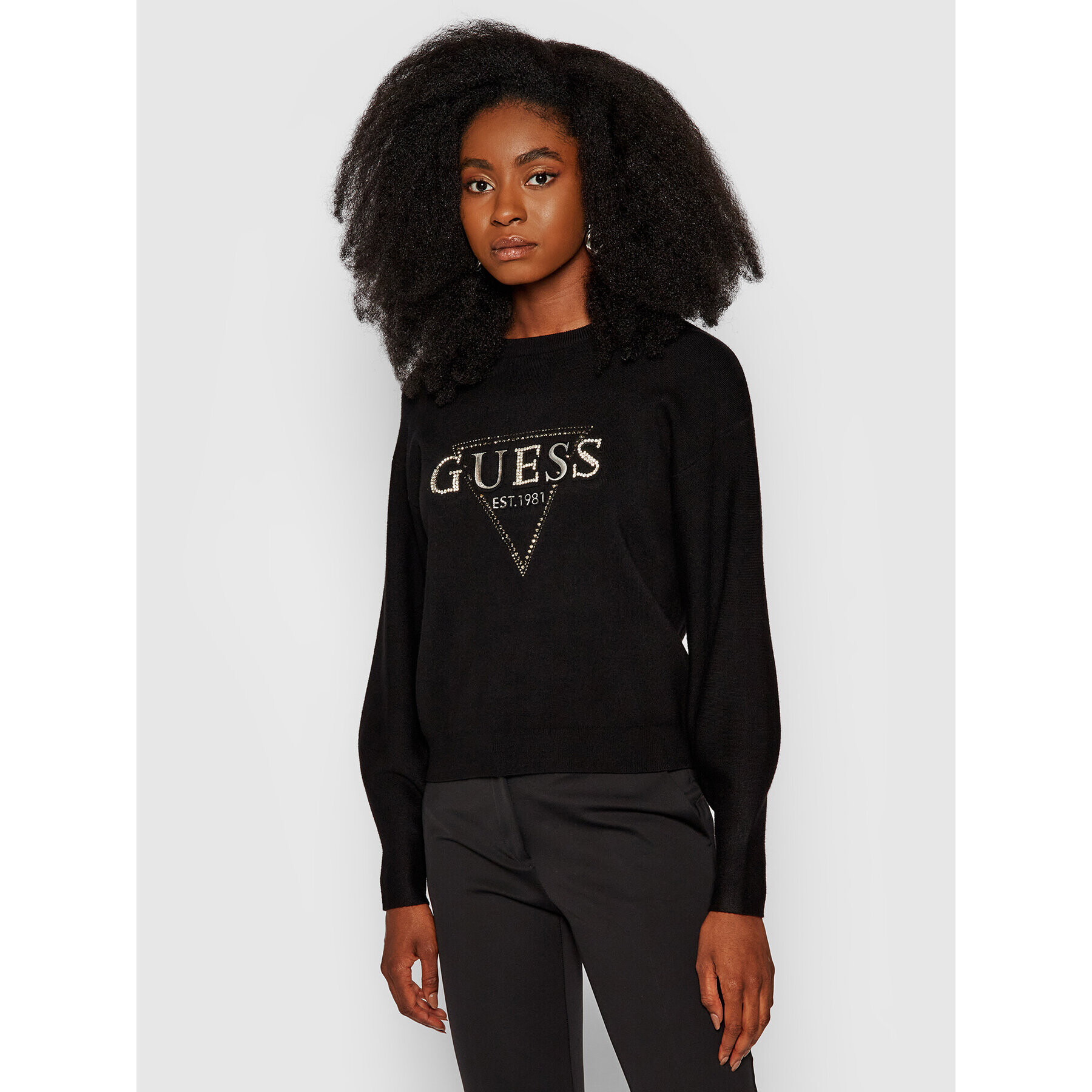 Guess Pulover Beatrice W1YR0Q Z26I0 Negru Loose Fit - Pled.ro