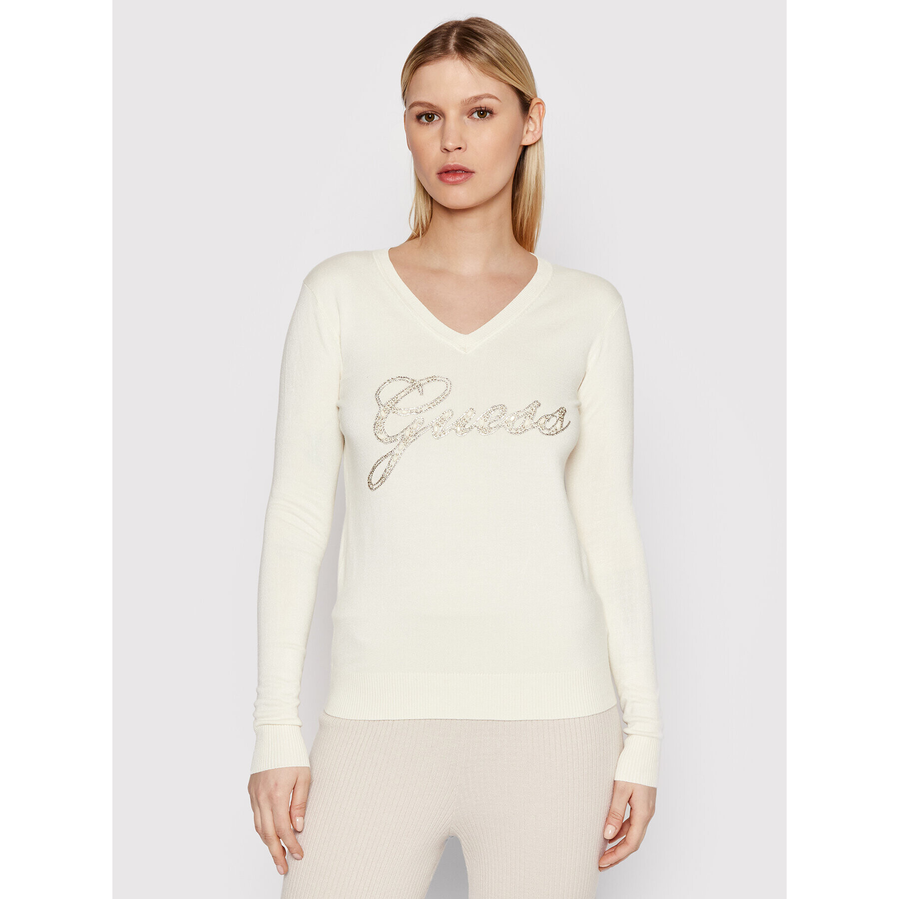 Guess Pulover W2GR22 Z2NQ0 Bej Regular Fit - Pled.ro