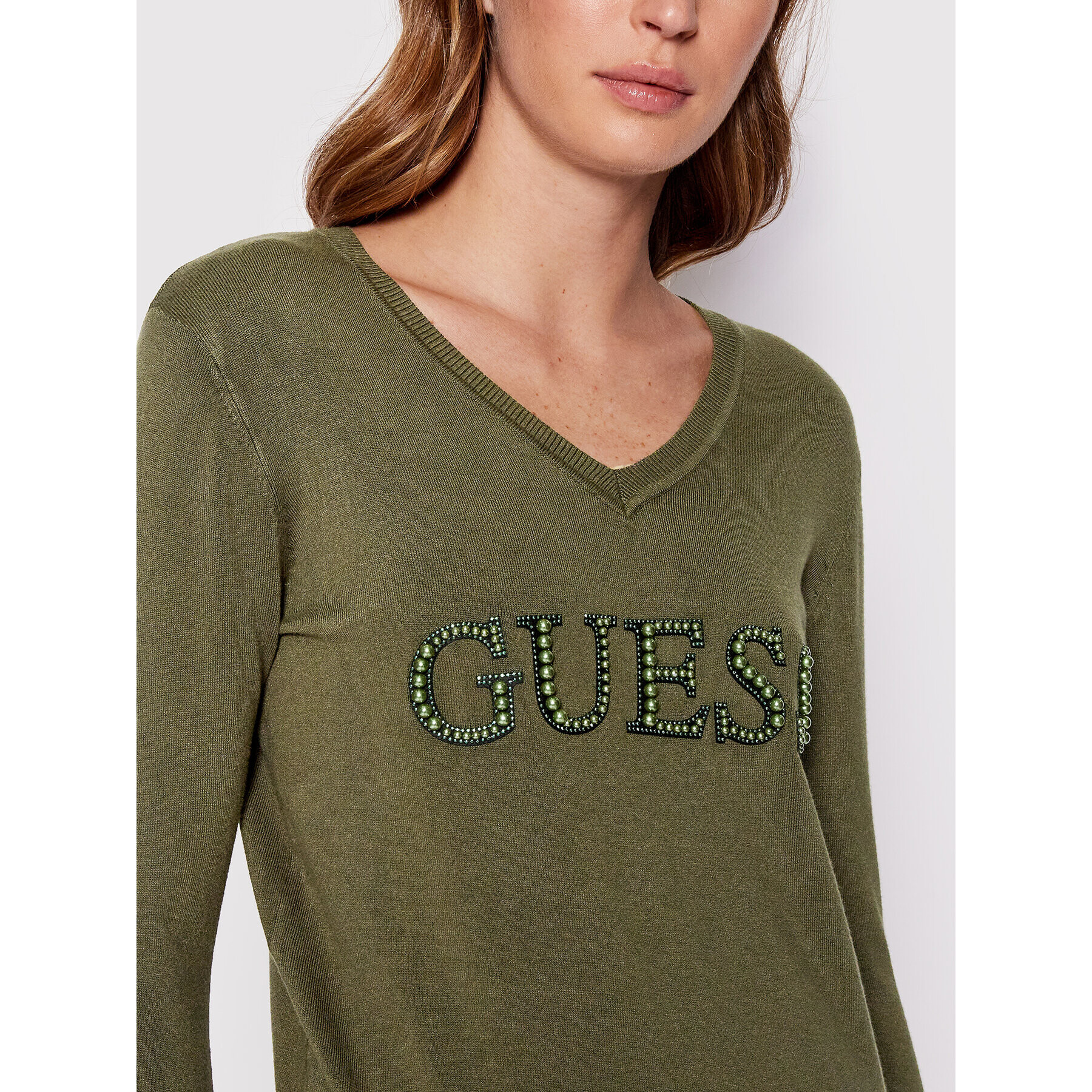 Guess Pulover W2YR26 Z2NQ0 Verde Regular Fit - Pled.ro