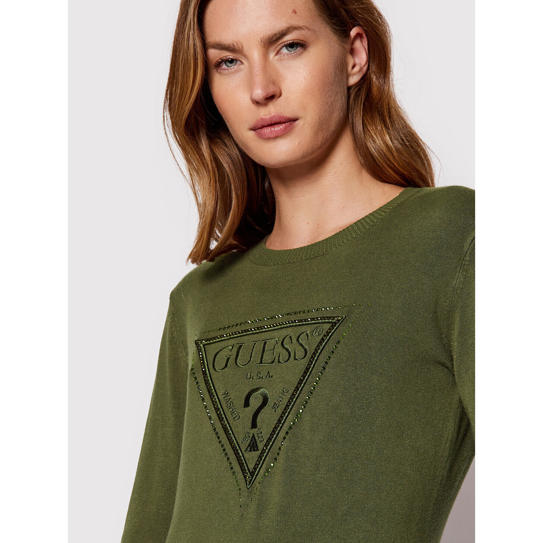 Guess Pulover W2YR29 Z2NQ0 Verde Regular Fit - Pled.ro