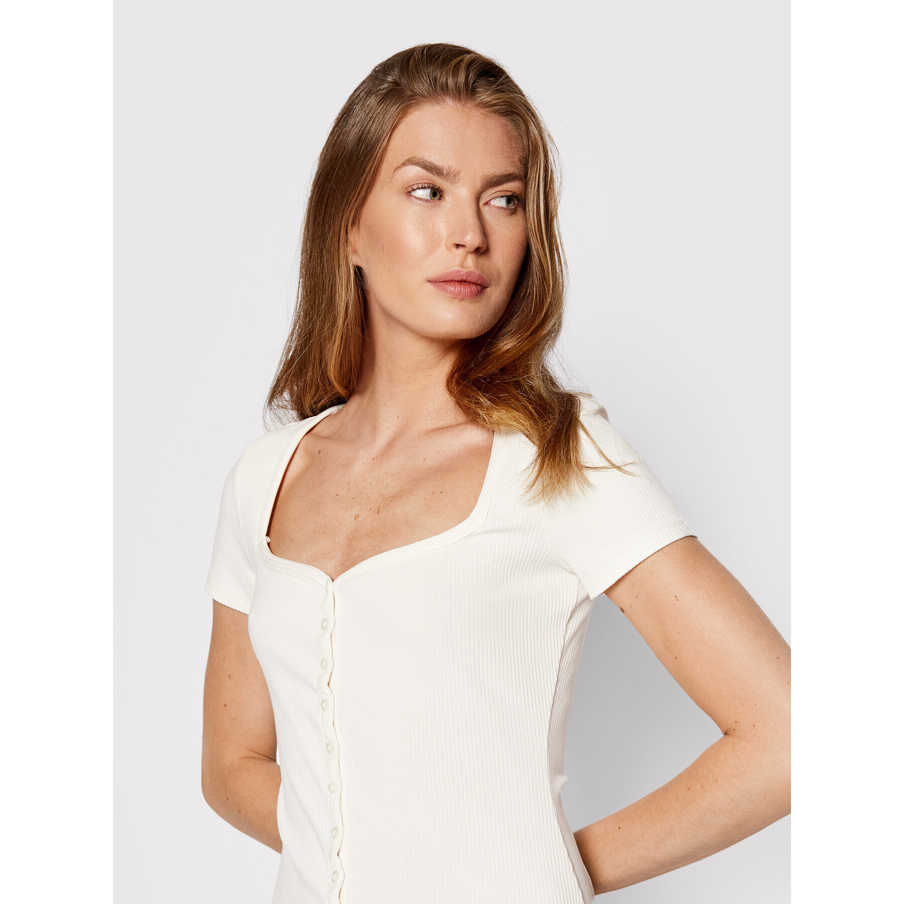 Guess Rochie de zi WBGK01 KB9E2 Alb Slim Fit - Pled.ro