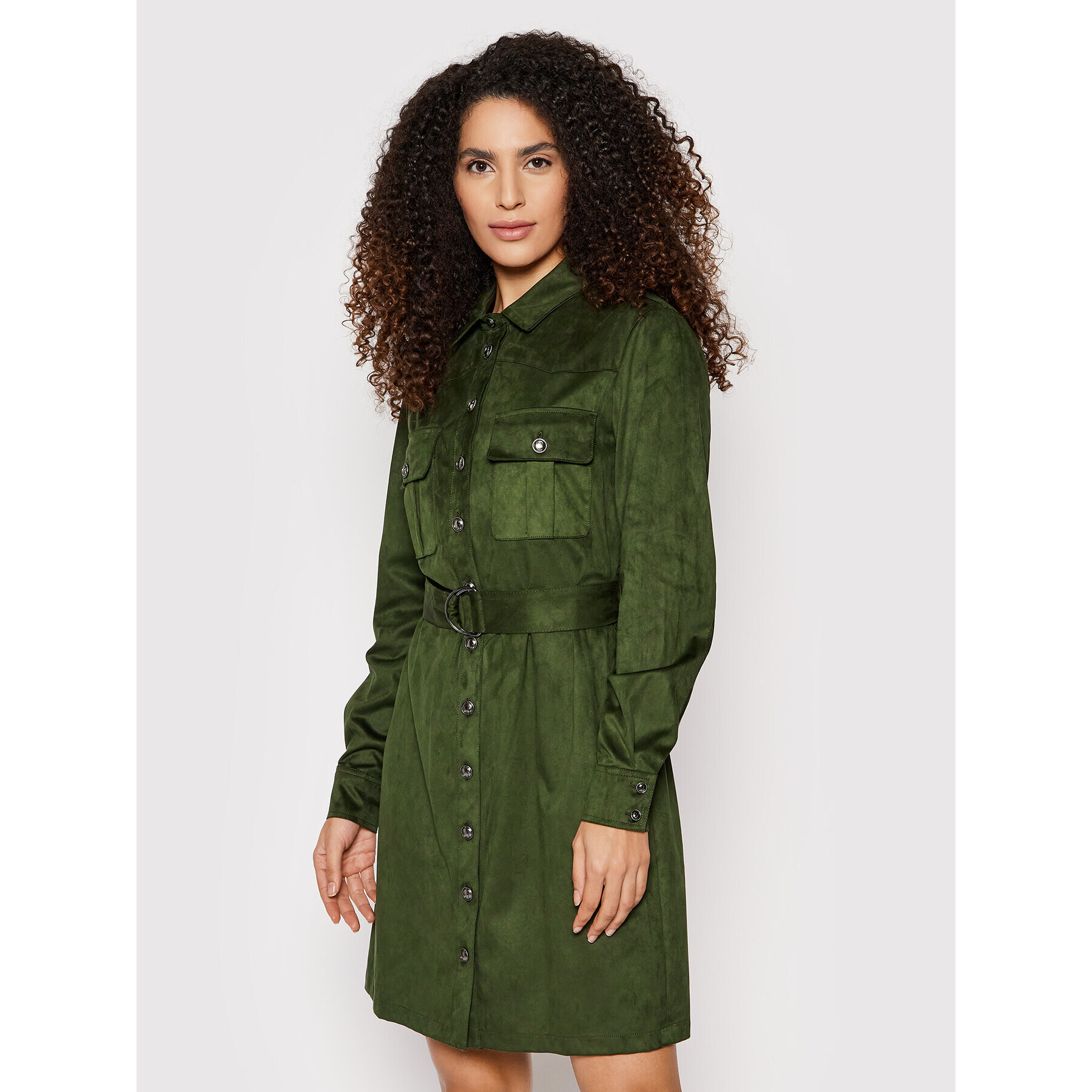 Guess Rochie tip cămașă Dora W1BK13 WE5D0 Verde Slim Fit - Pled.ro