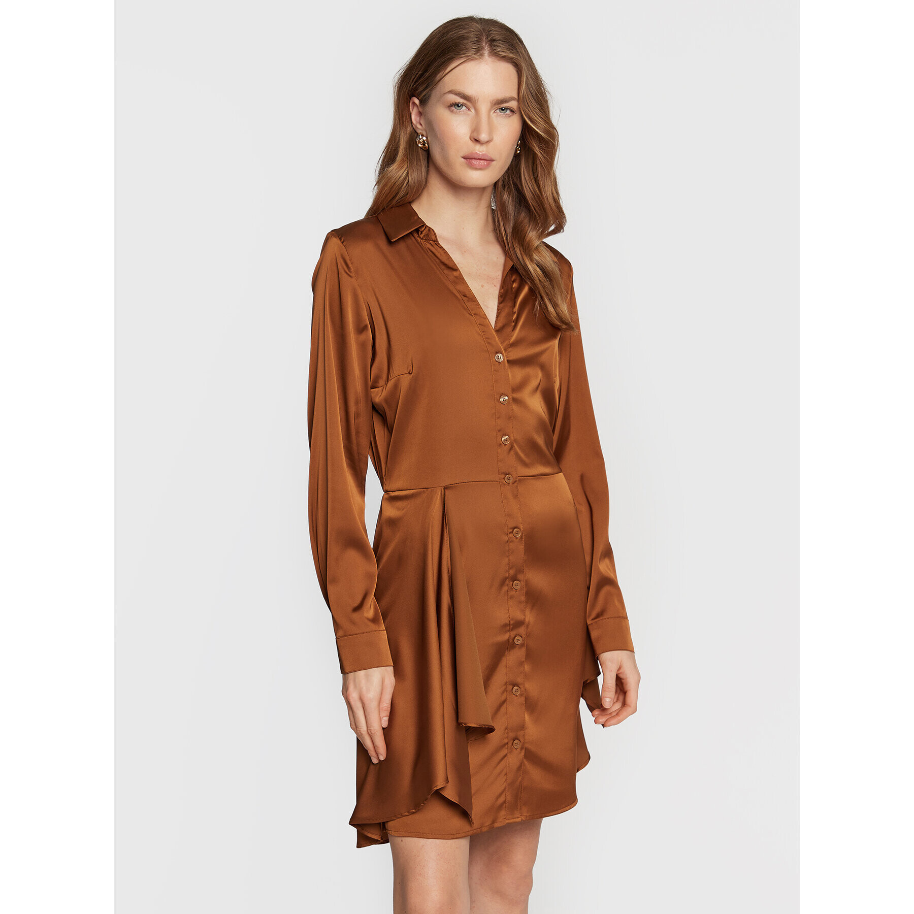 Guess Rochie tip cămașă Alya W2BK83 WF1T2 Maro Regular Fit - Pled.ro