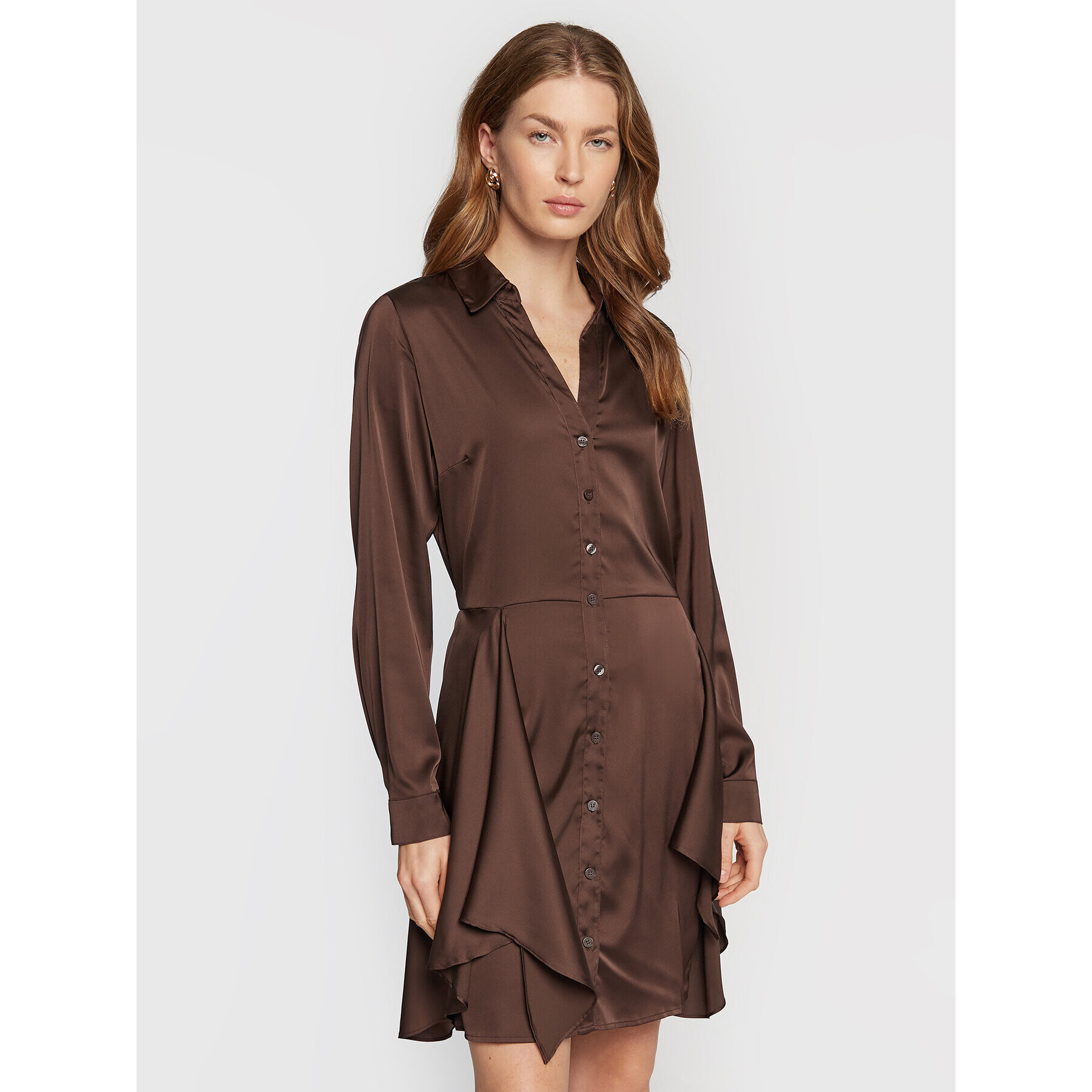 Guess Rochie tip cămașă Alya W2BK83 WF1T2 Maro Regular Fit - Pled.ro