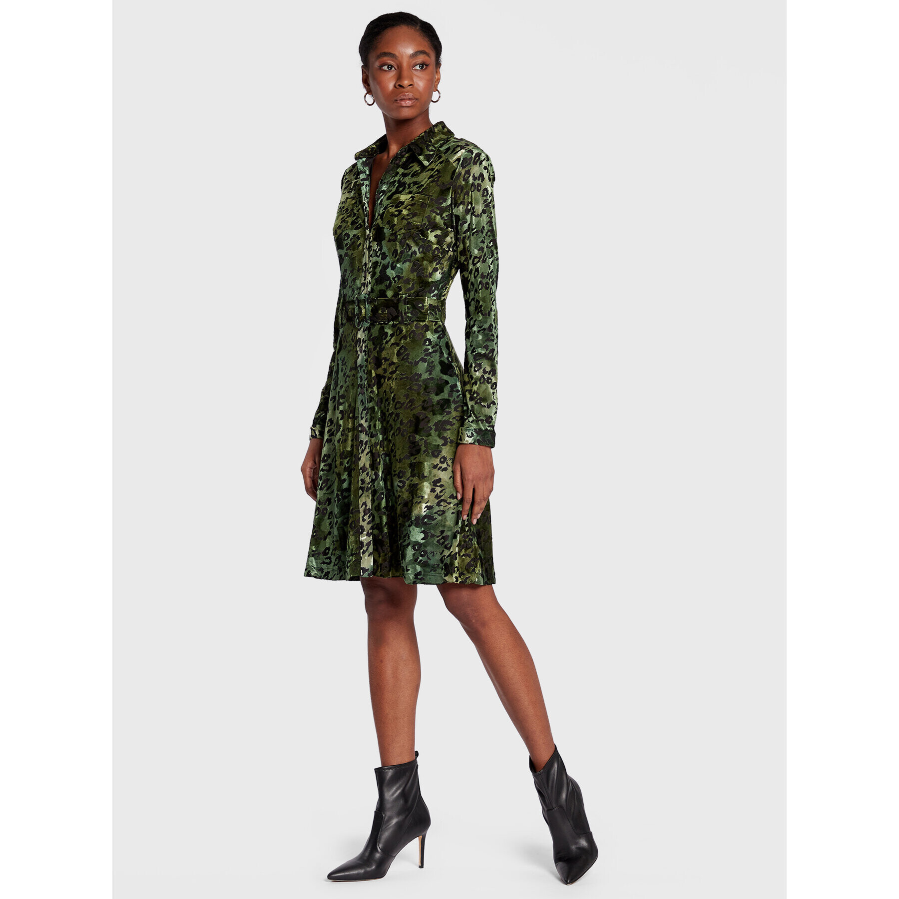 Guess Rochie tip cămașă Ebonie W2BK89 KBDS0 Verde Slim Fit - Pled.ro