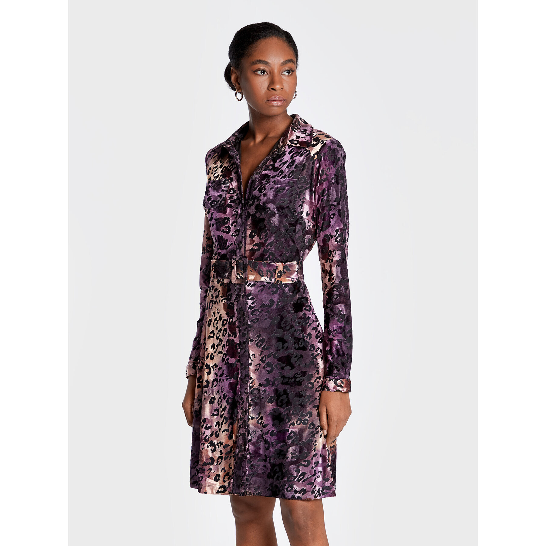 Guess Rochie tip cămașă Ebonie W2BK89 KBDS0 Violet Slim Fit - Pled.ro