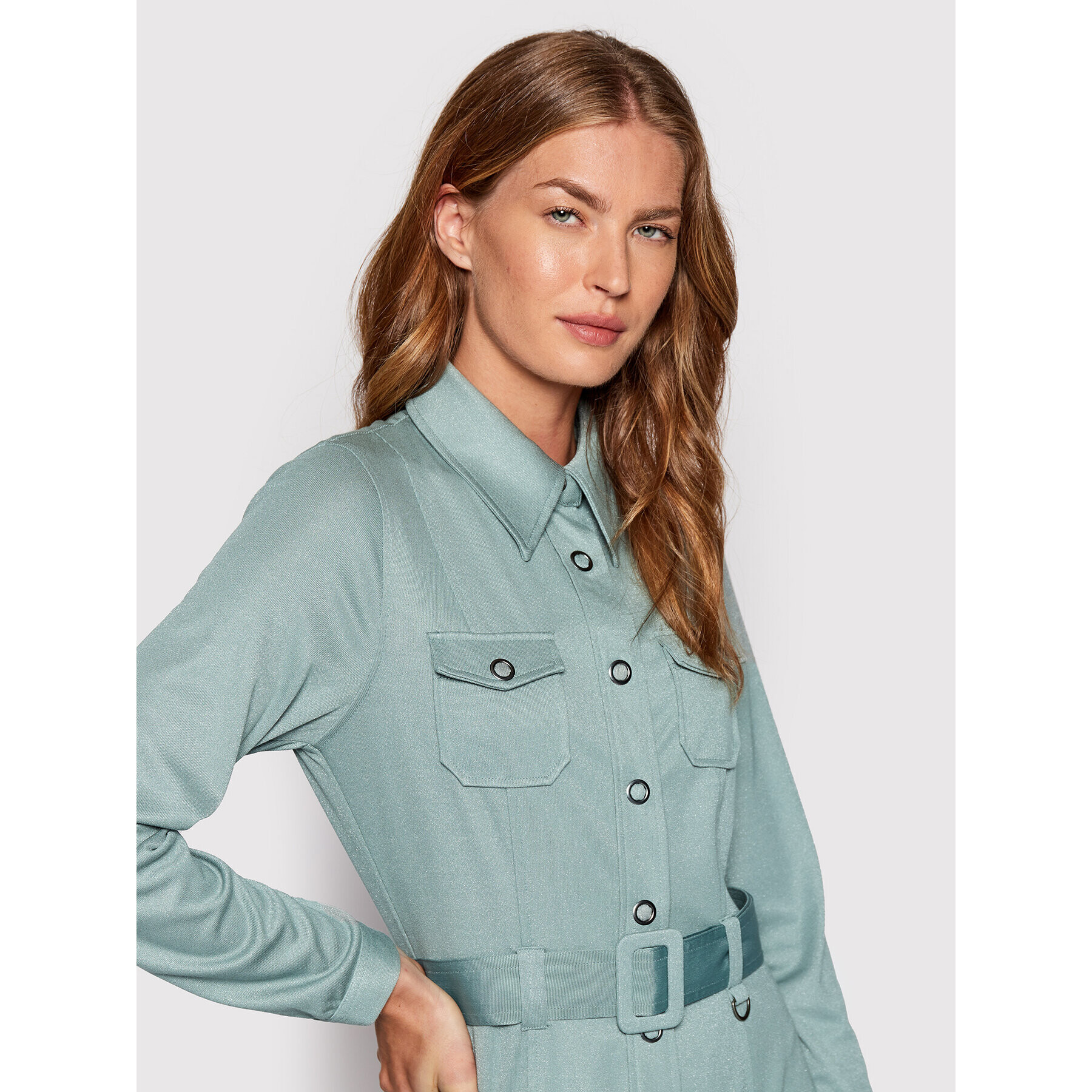 Guess Rochie tip cămașă W2YK72 KB7H0 Verde Regular Fit - Pled.ro