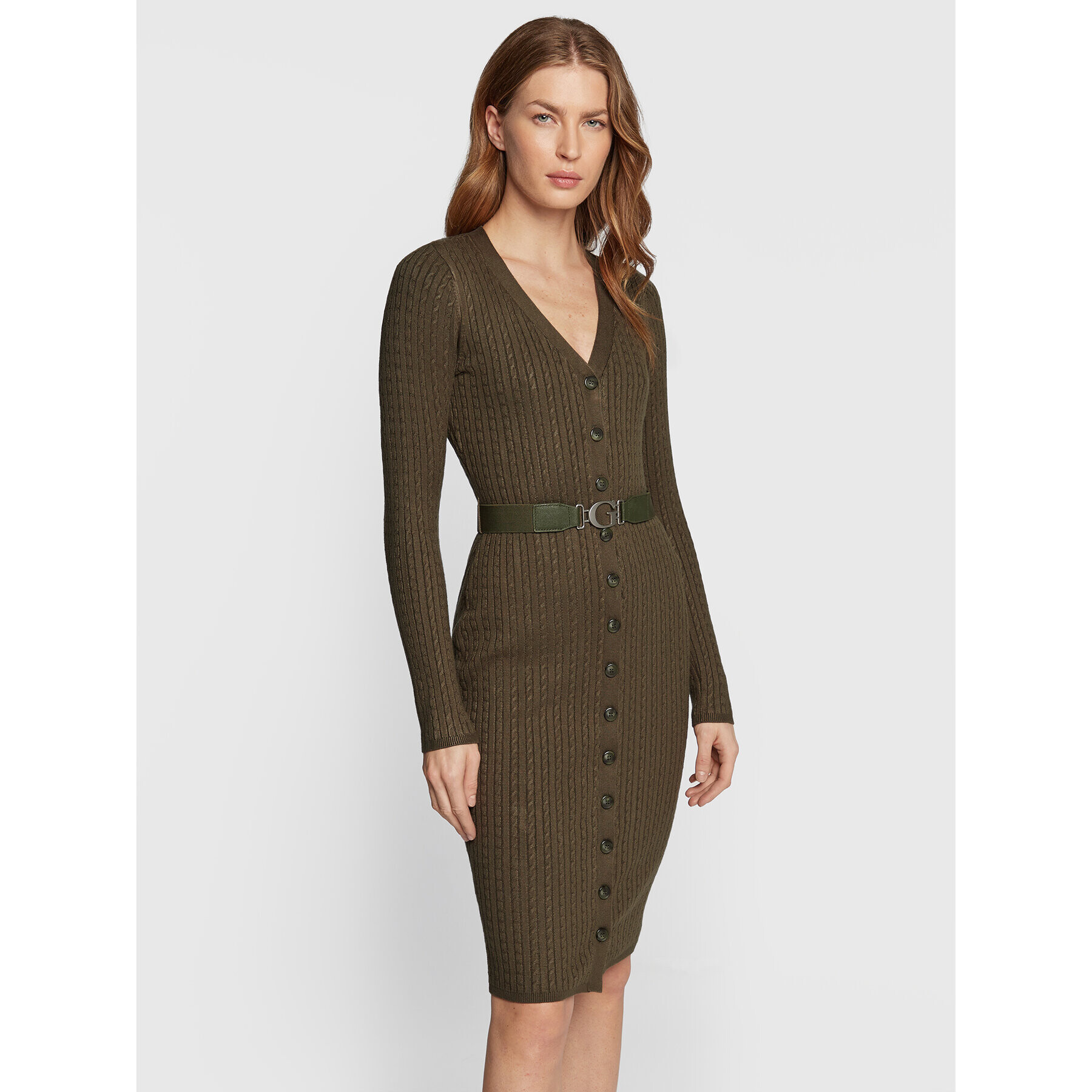 Guess Rochie tricotată Lena W2BK54 Z2YJ2 Verde Slim Fit - Pled.ro