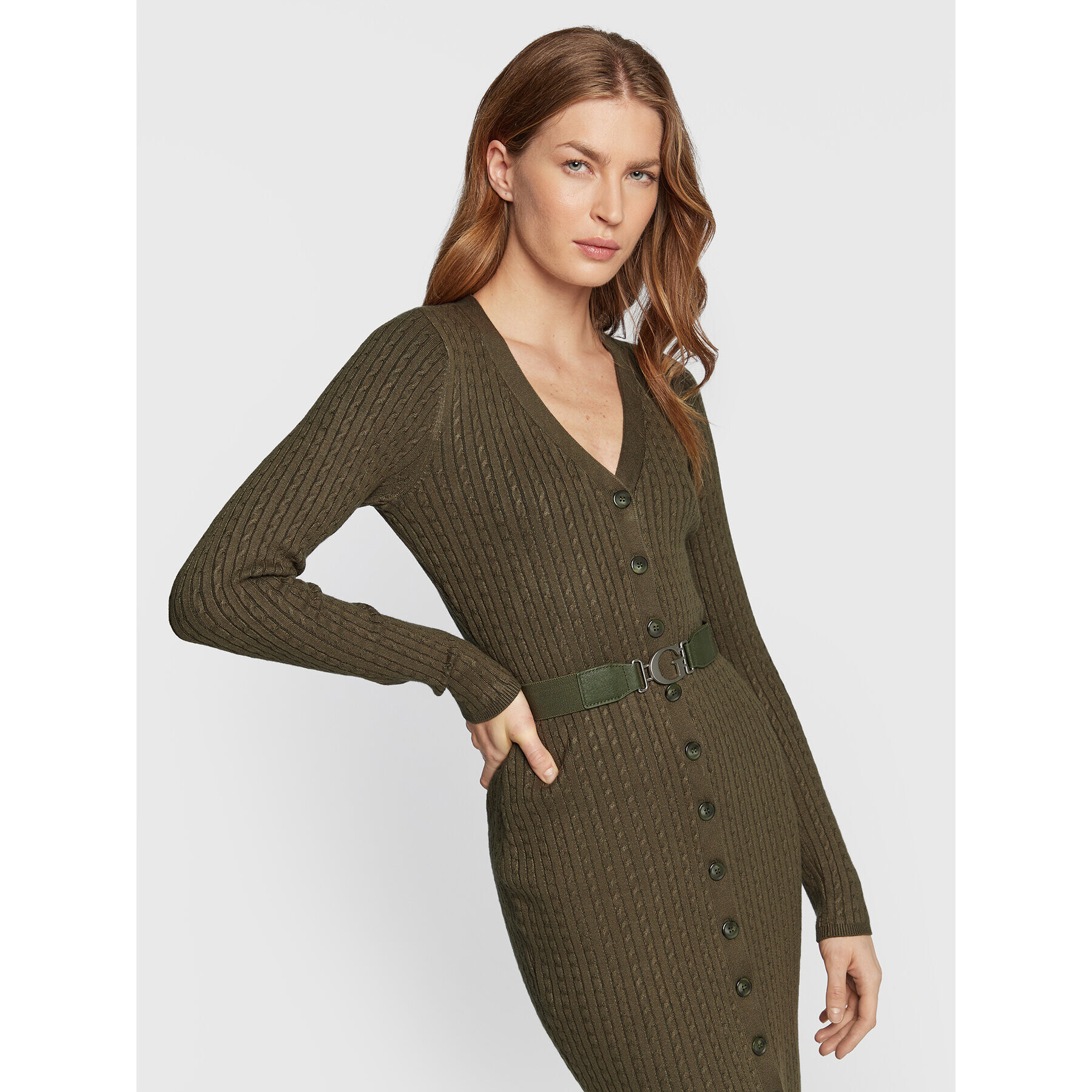 Guess Rochie tricotată Lena W2BK54 Z2YJ2 Verde Slim Fit - Pled.ro