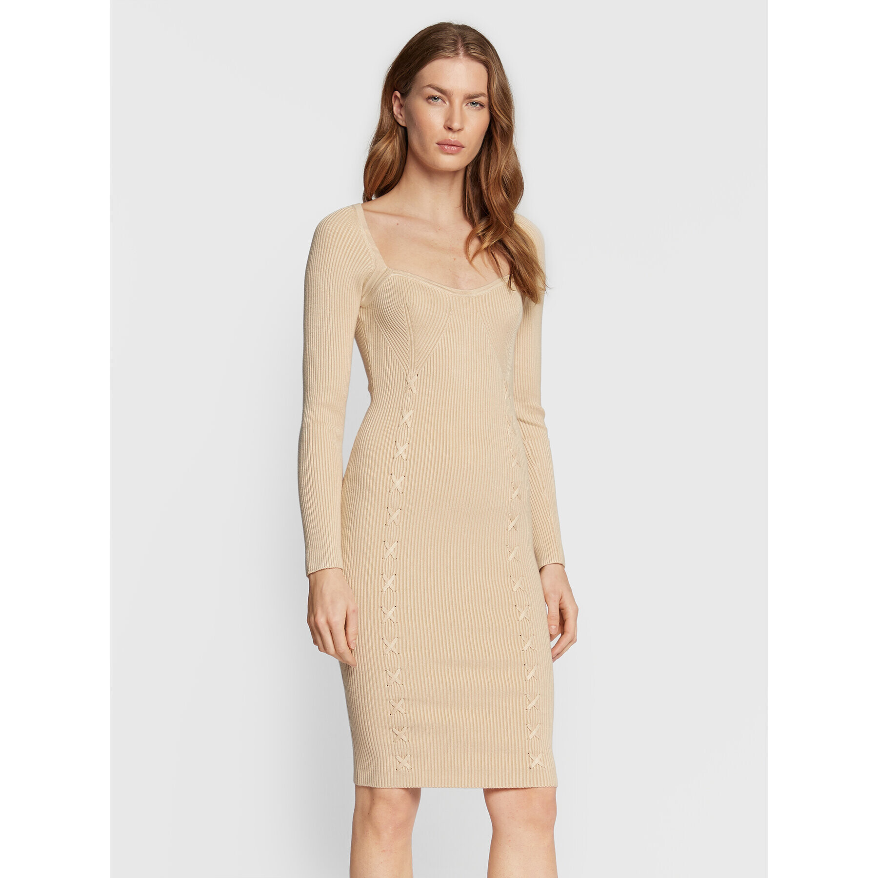 Guess Rochie tricotată Margo W2BK55 Z2YJ2 Bej Slim Fit - Pled.ro