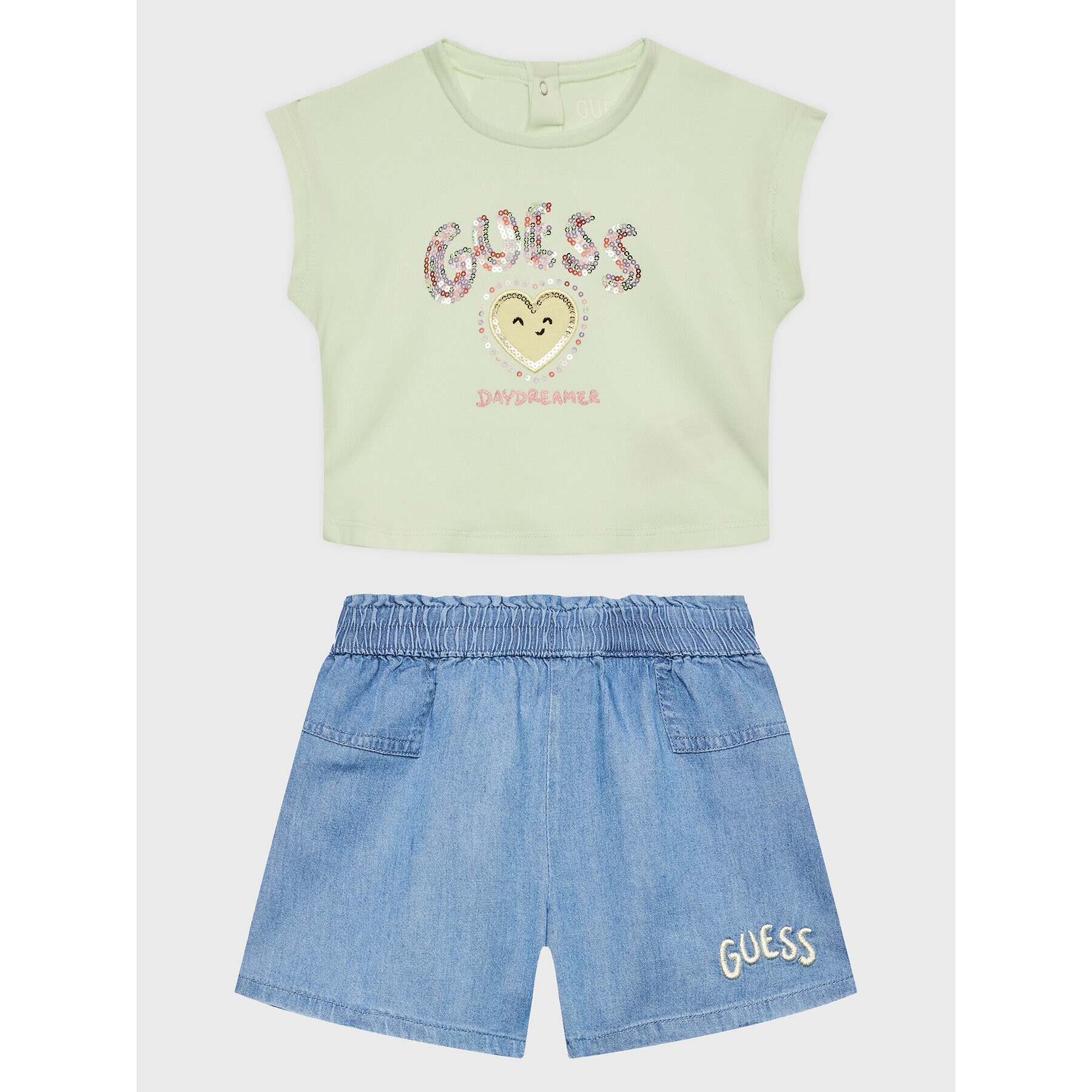 Guess Set tricou și pantaloni scurți din denim K3GG03 K6YW0 Colorat Regular Fit - Pled.ro