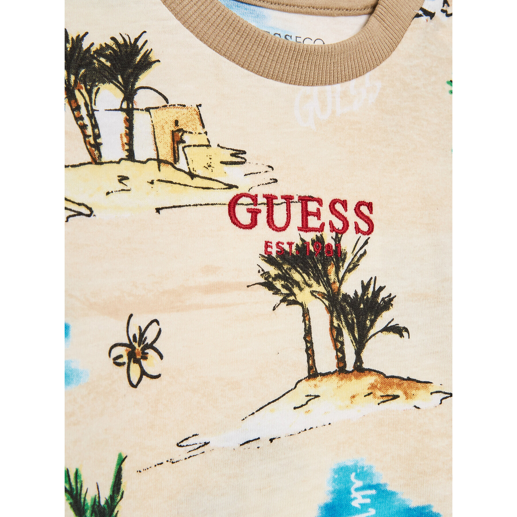 Guess Set tricou și pantaloni scurți sport I3GG07 K8HM3 Bej Regular Fit - Pled.ro