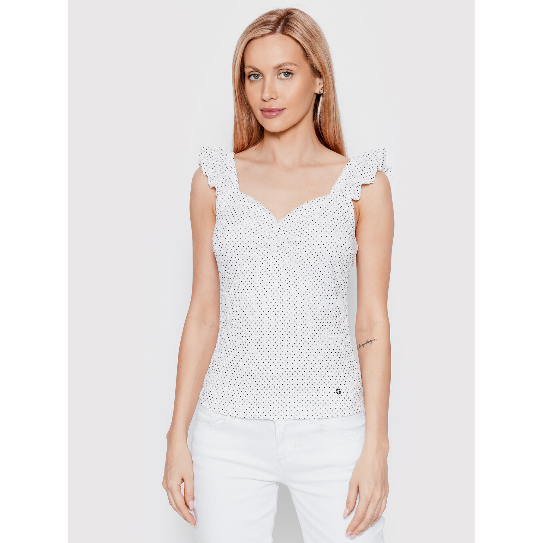 Guess Top Vincenza W2GP30 KB440 Alb Slim Fit - Pled.ro