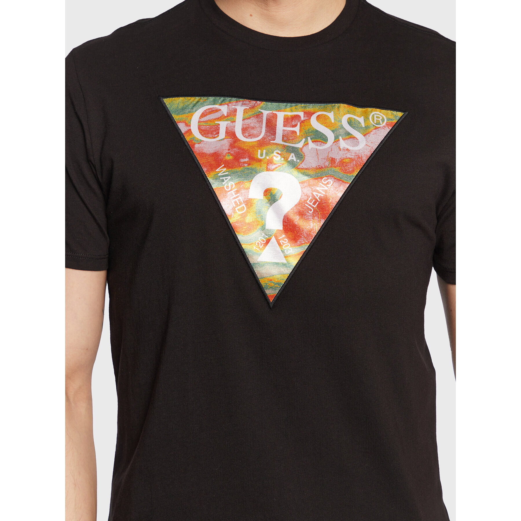 Guess Tricou Abstract Logo M3GI57 K9RM1 Negru Slim Fit - Pled.ro