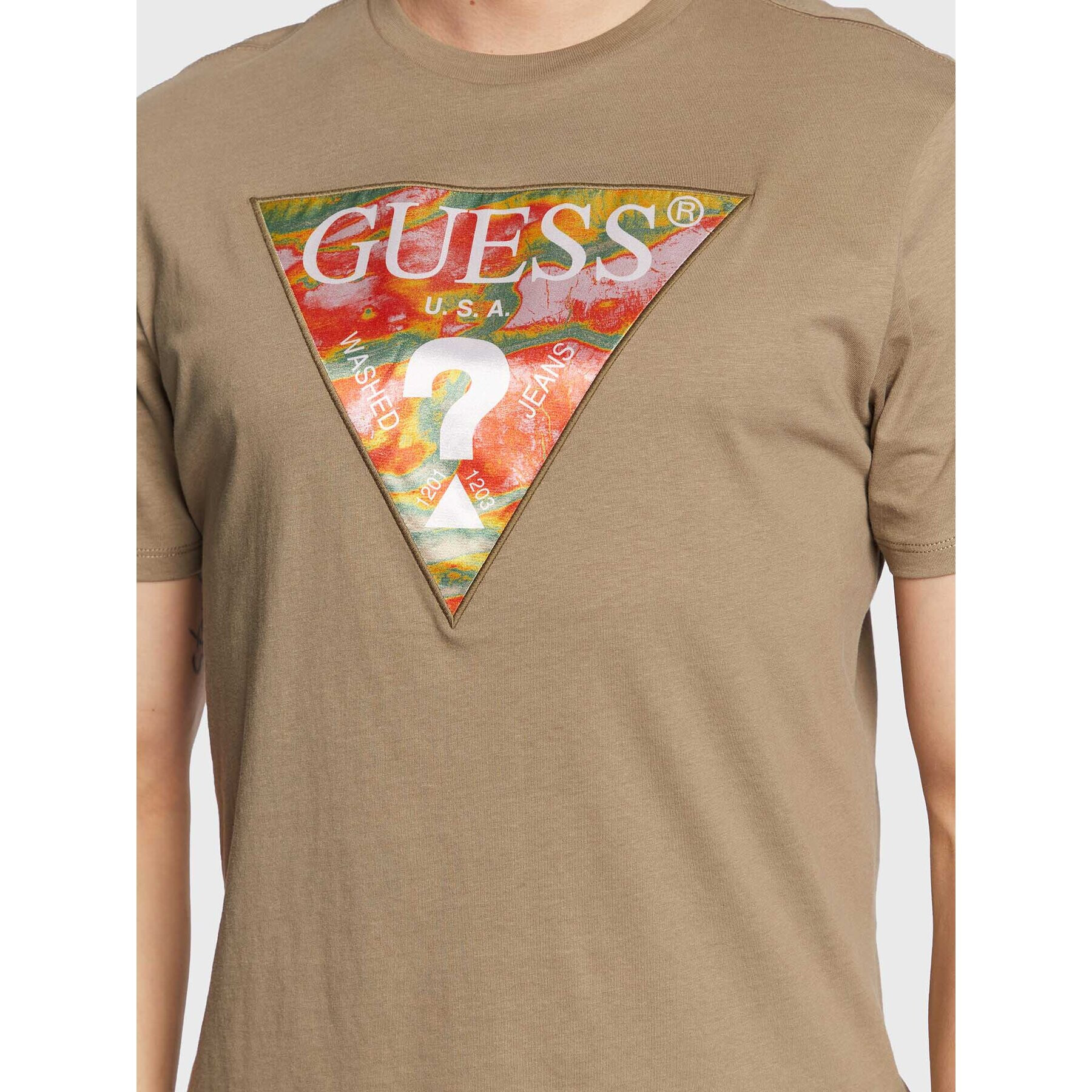 Guess Tricou Abstract Logo M3GI57 K9RM1 Verde Slim Fit - Pled.ro