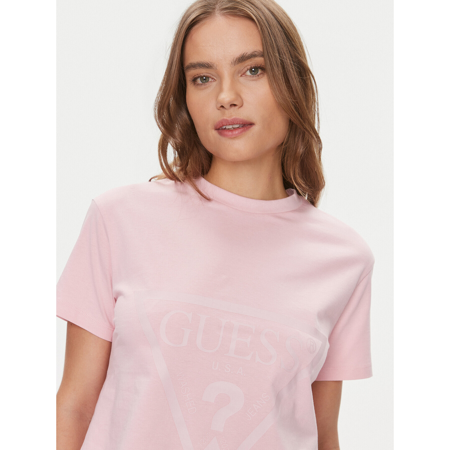 Guess Tricou Adele V2YI06 K8HM0 Roz Regular Fit - Pled.ro