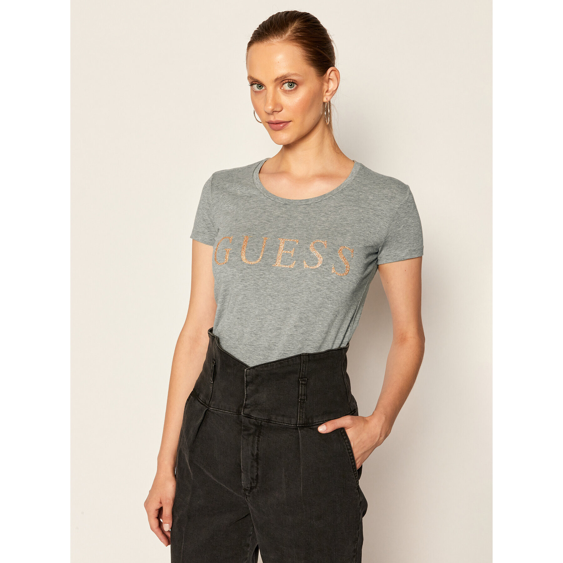 Guess Tricou Angelika W0YI0L J1300 Gri Slim Fit - Pled.ro