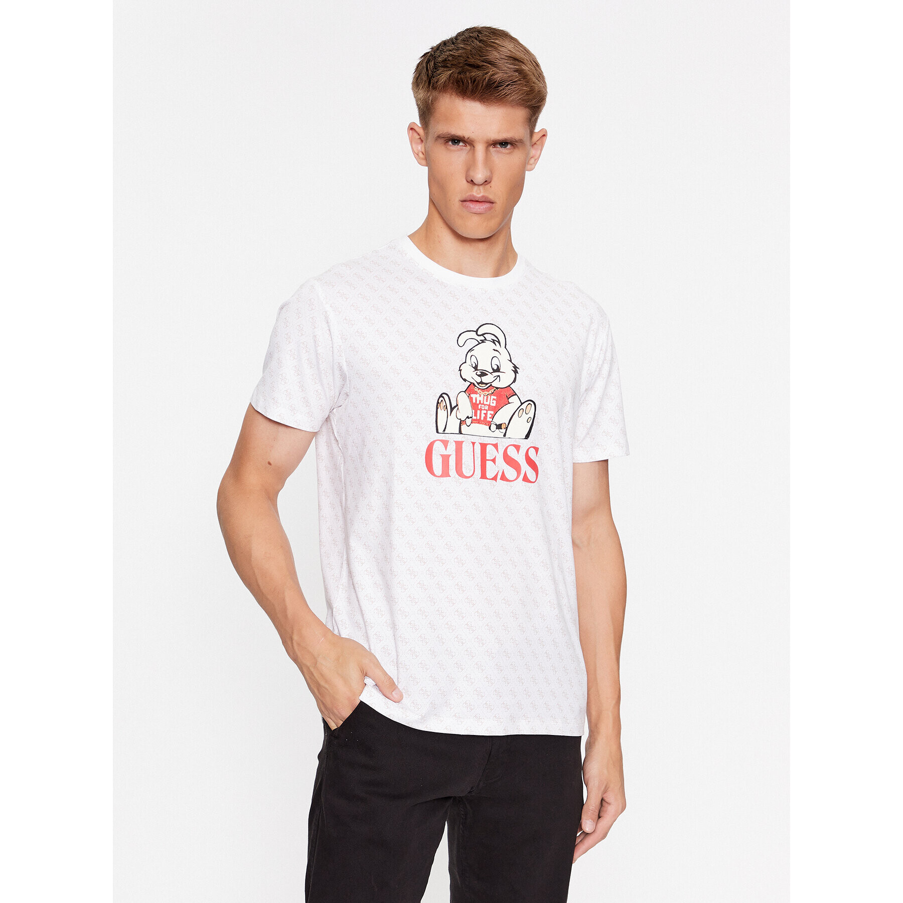 Guess Tricou Banksy M3BI98 JR06K Alb Slim Fit - Pled.ro