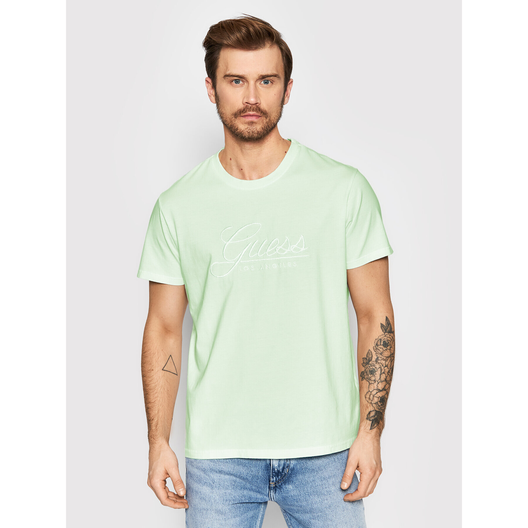 Guess Tricou Barry M2GI60 I3Z00 Verde Regular Fit - Pled.ro